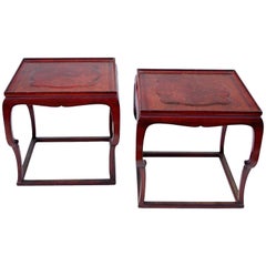 Pair of Chinese Style Red Lacquer Side Tables, circa 1920