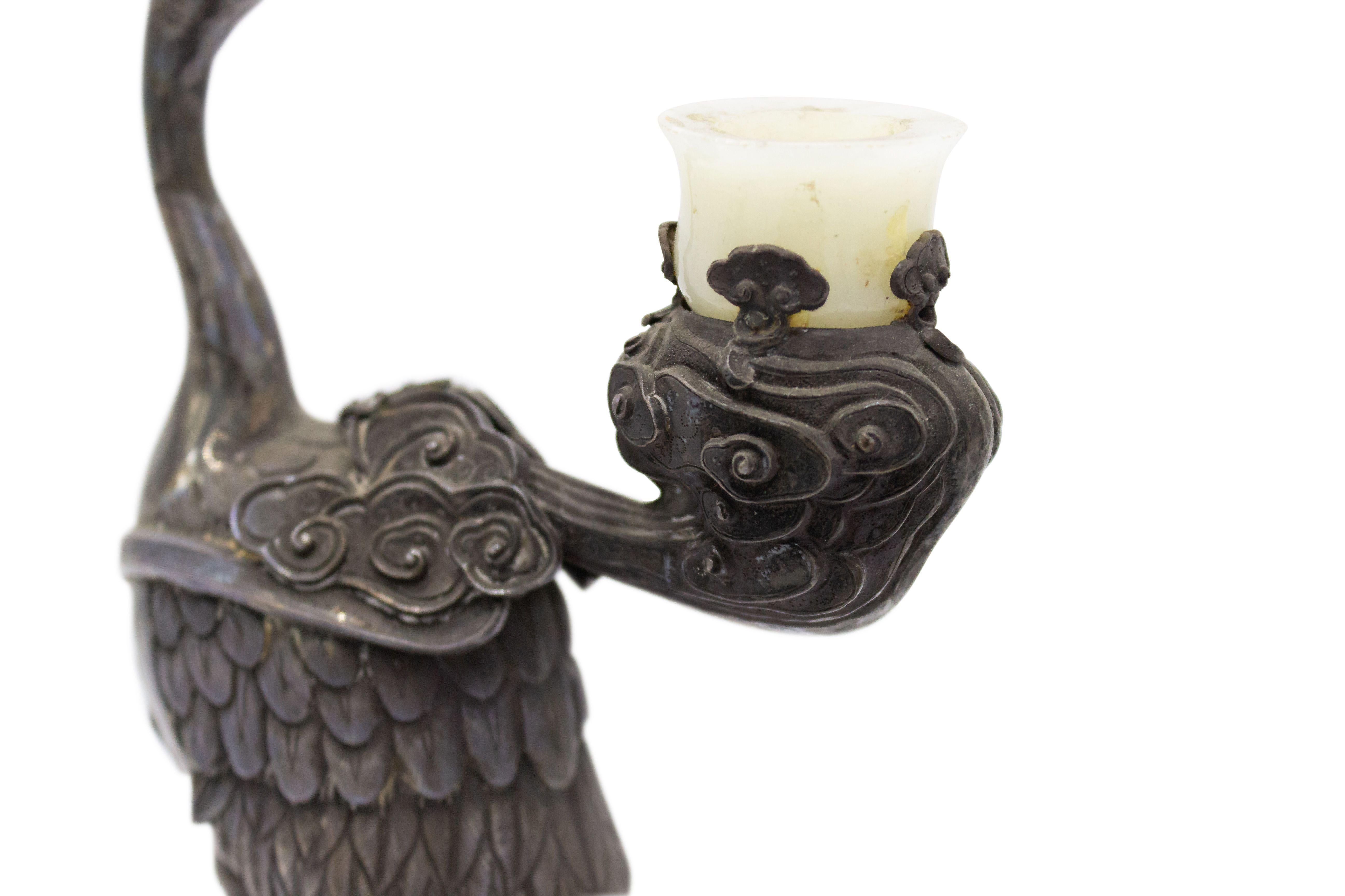 Argent Paire de candélabres de style chinois en argent avec héron et tortue en vente