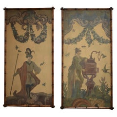 Antique Pair of chinese style theatre decor portraits, 1920s.