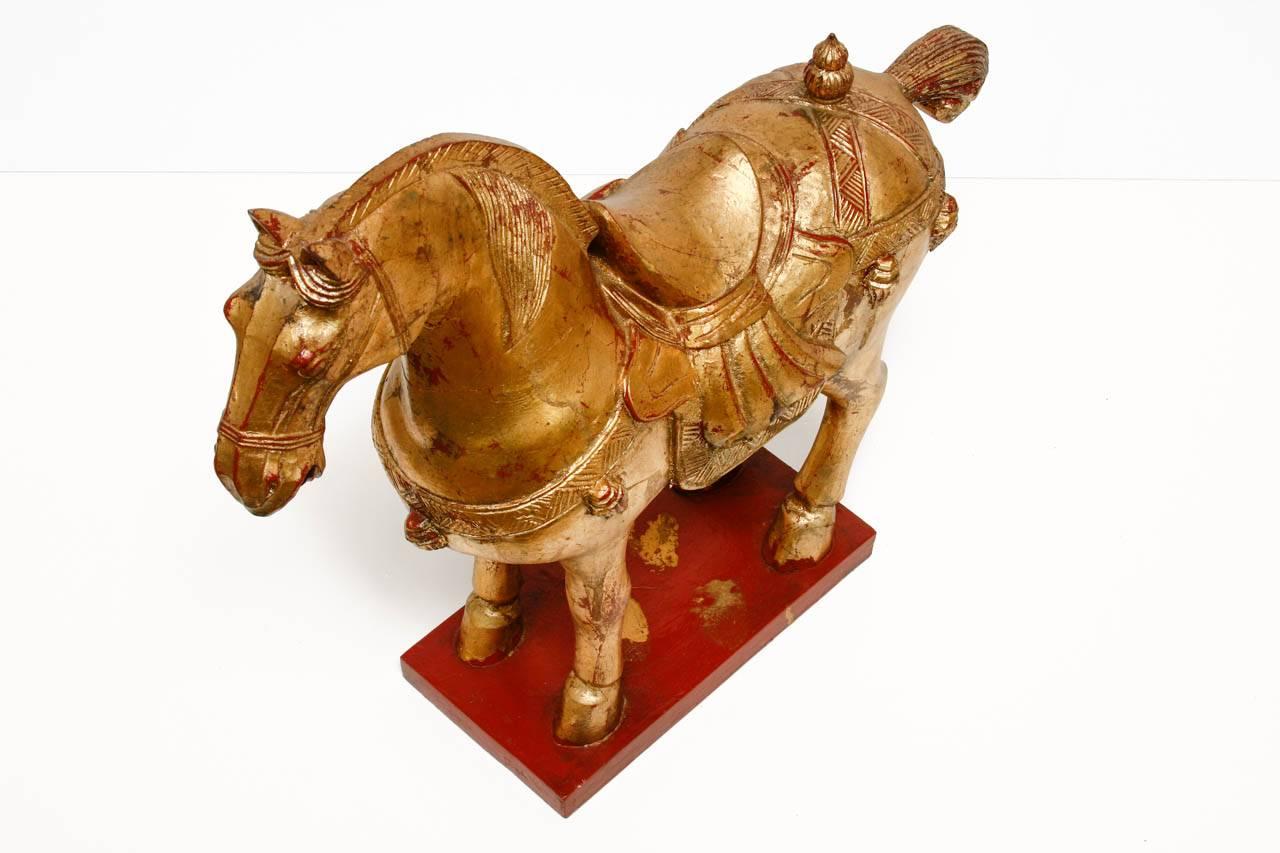 Pair of Chinese Tang Dynasty Style Gilt Horse Sculptures 5