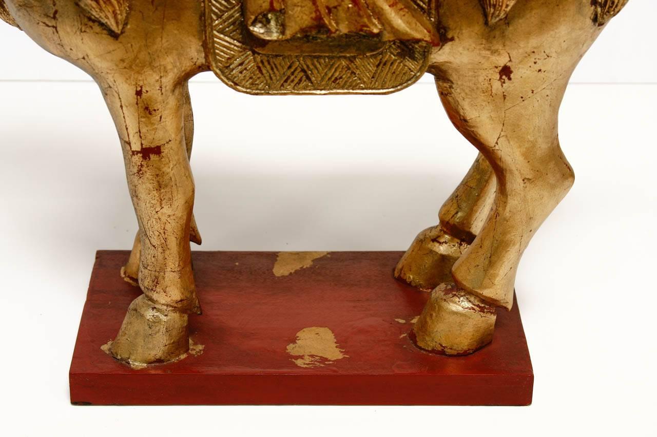 20th Century Pair of Chinese Tang Dynasty Style Gilt Horse Sculptures