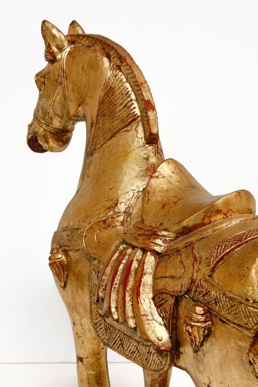 Pair of Chinese Tang Dynasty Style Gilt Horse Sculptures 1