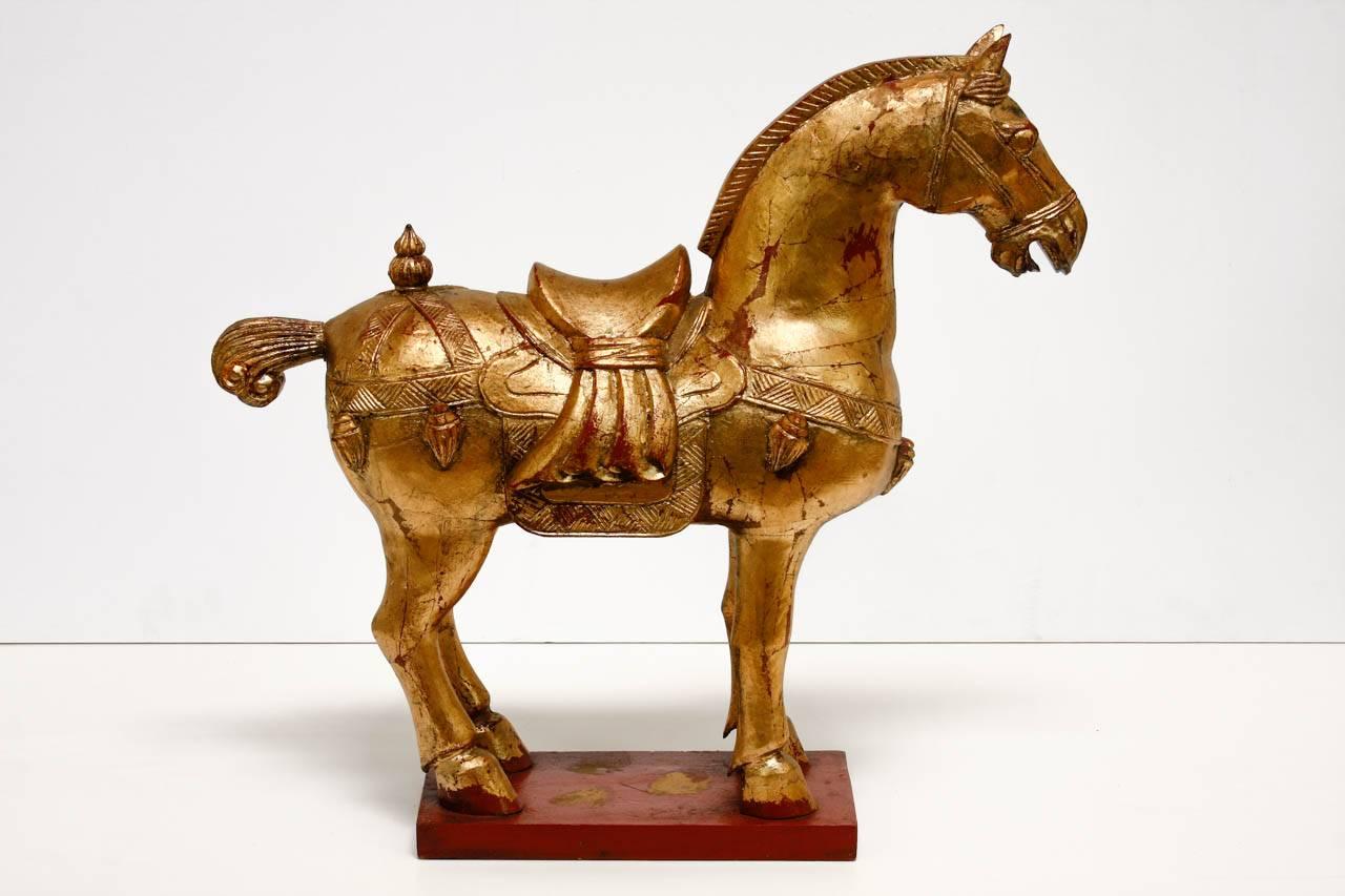 Pair of Chinese Tang Dynasty Style Gilt Horse Sculptures 2