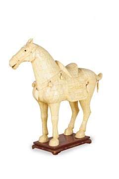 Pair of Chinese Tang Dynasty Style Tessellated Bone Veneer Horse Statue