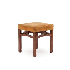 Pair of Chinese Teak and Velvet Benches