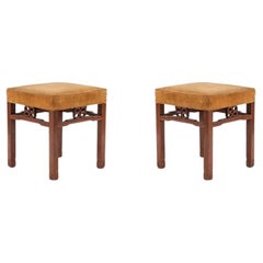 Coppia di panche cinesi in teak e velluto