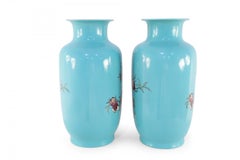 Pair of Chinese Teal Nine-Peach Porcelain Vases