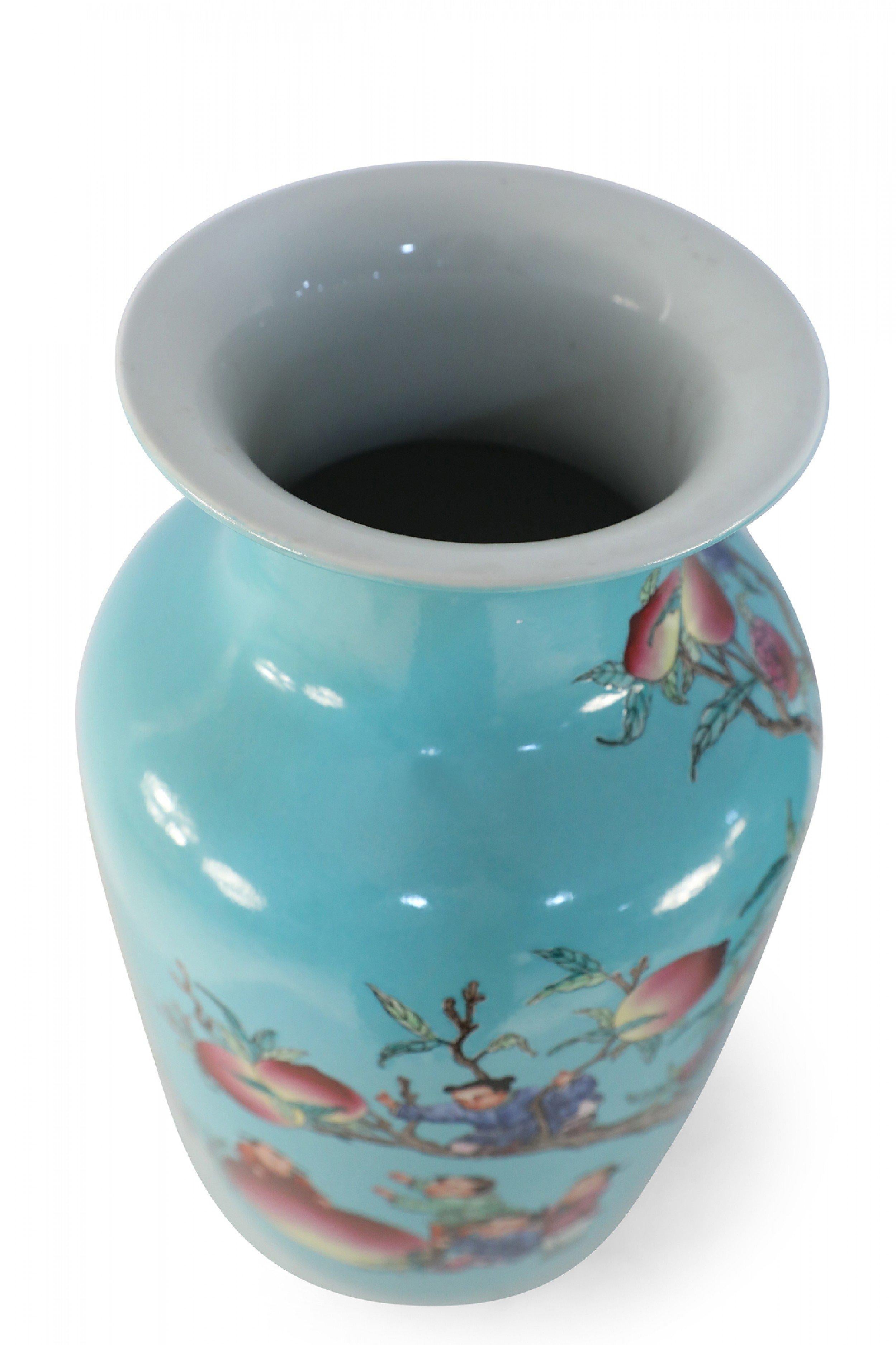 Pair of Chinese Teal Nine-Peach Porcelain Vases For Sale 2