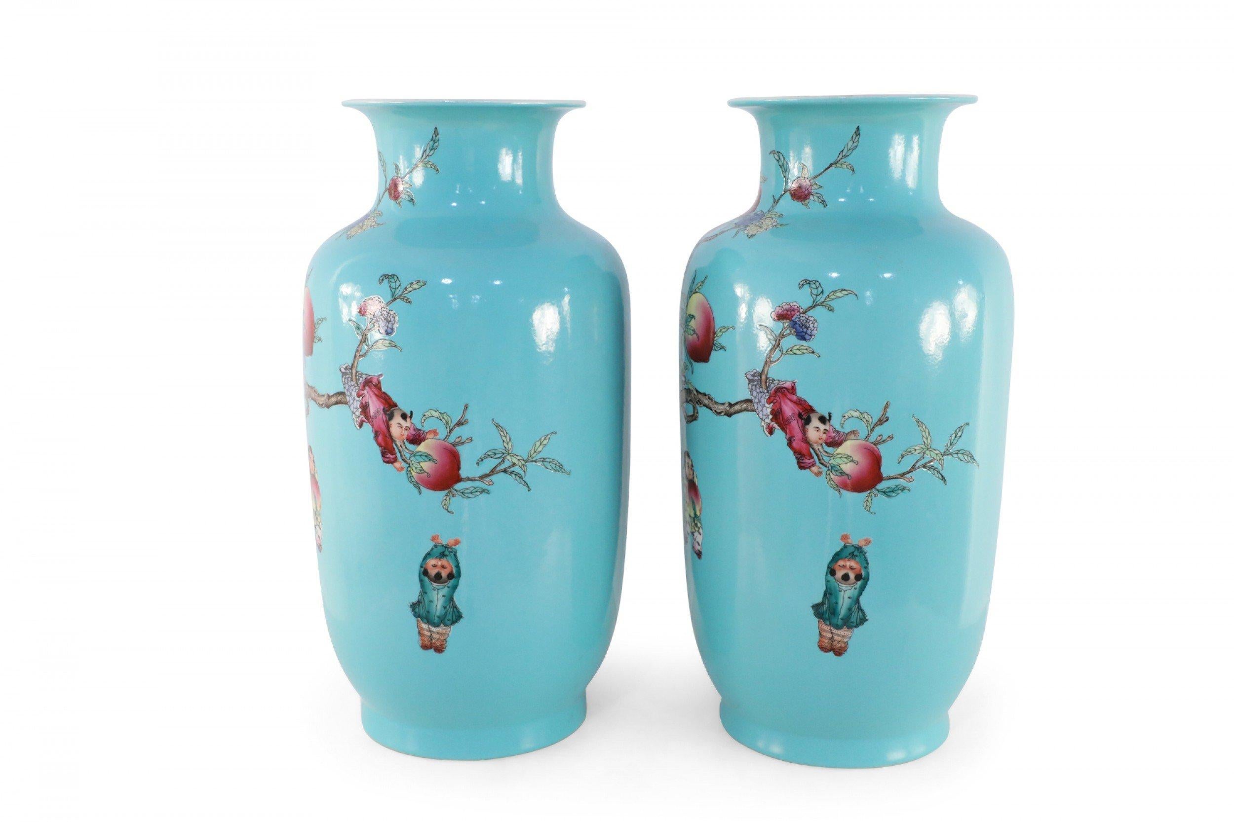 Pair of Chinese Teal Nine-Peach Porcelain Vases For Sale 3