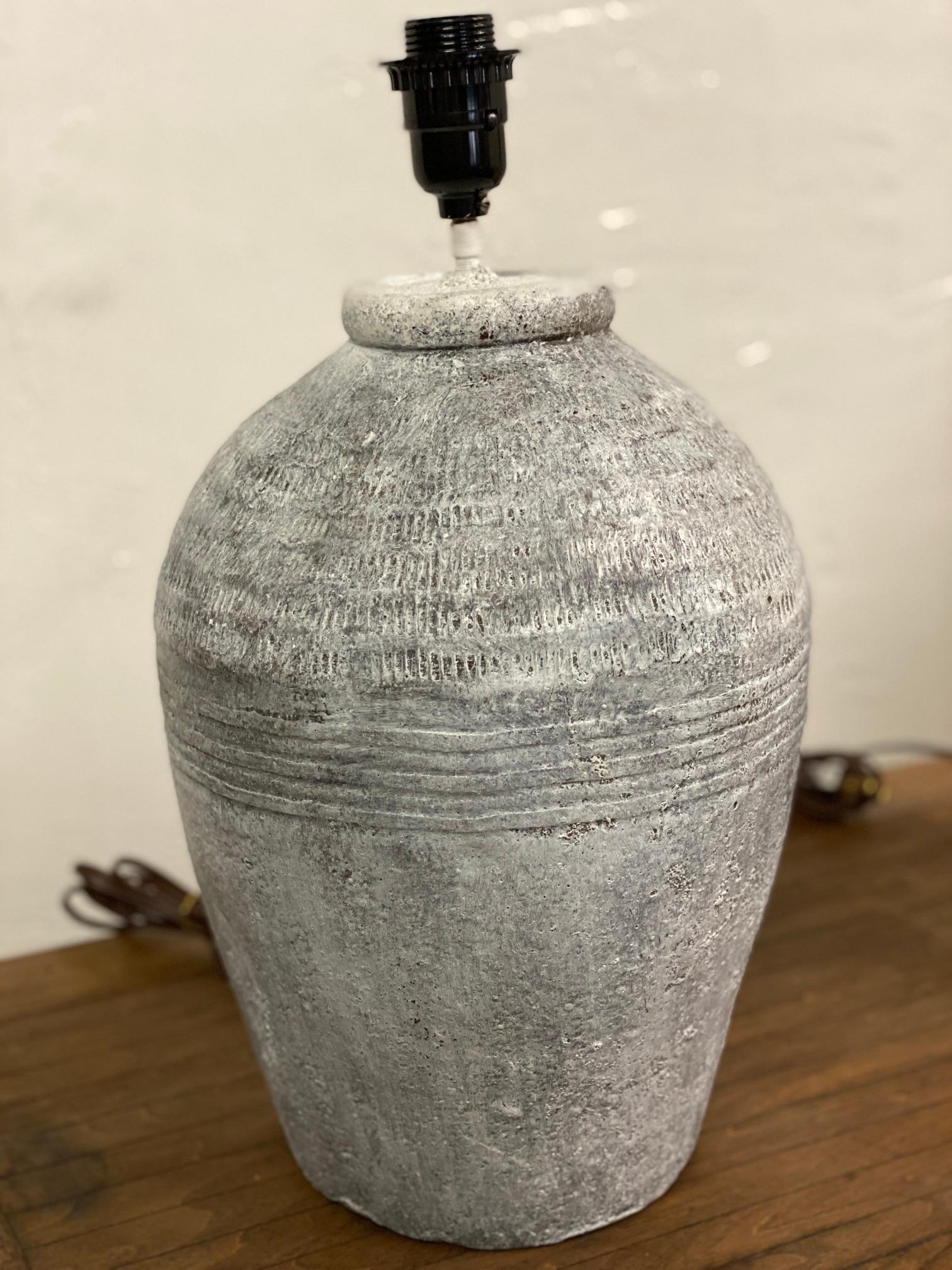 20th Century Pair of Chinese Terracotta Jar Lamps