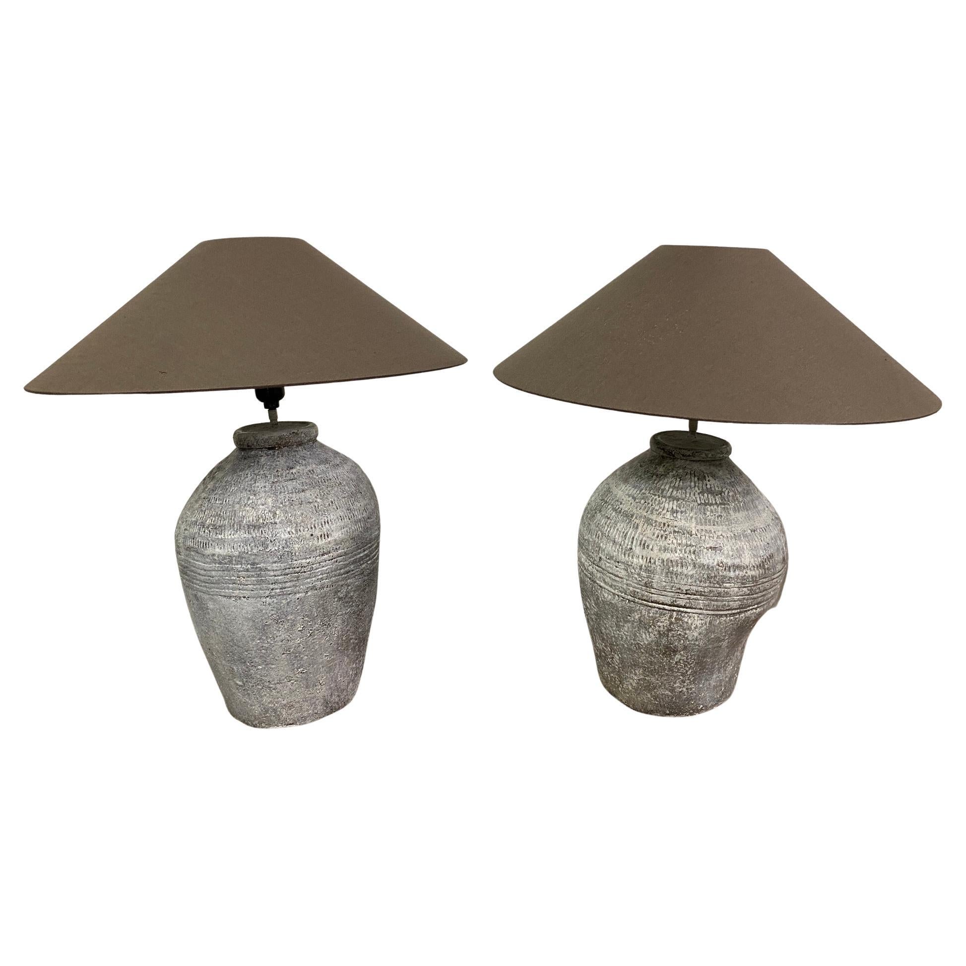 Pair of Chinese Terracotta Jar Lamps