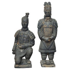 Pair of Chinese Terracotta Warriors or Soldiers Figurines