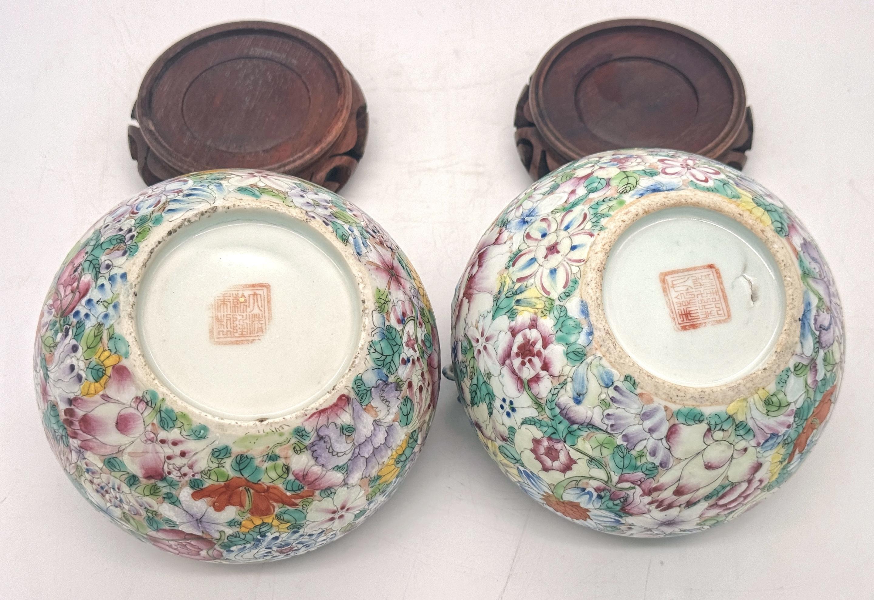 Pair of Chinese Thousand Flowers Porcelain Figural Vases For Sale 3