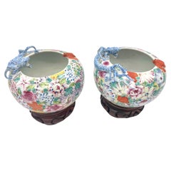 Pair of Chinese Thousand Flowers Porcelain Figural Vases