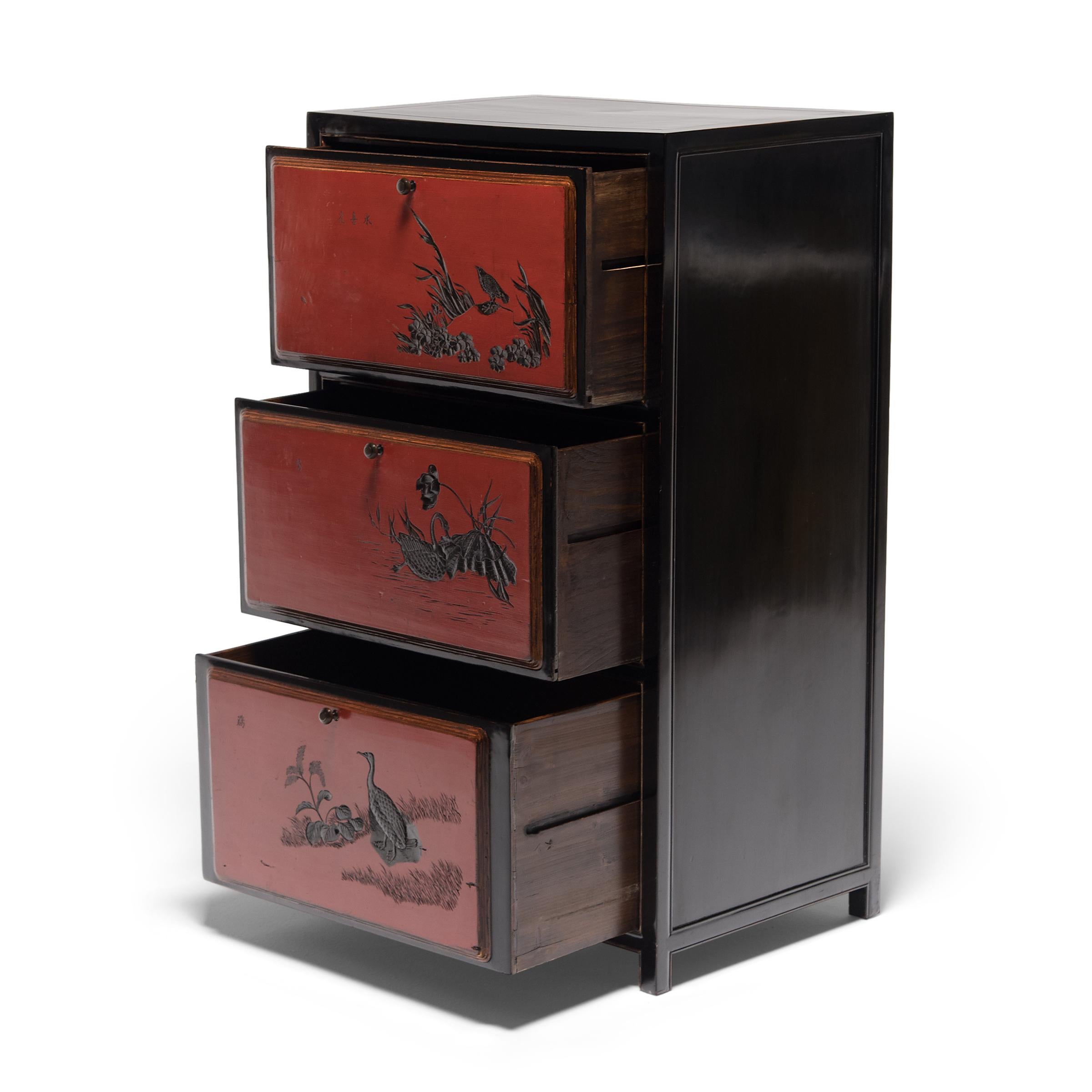 Pair of Chinese Red Lacquer Cabinets with Poetic Pairings, circa 1900 For Sale 10