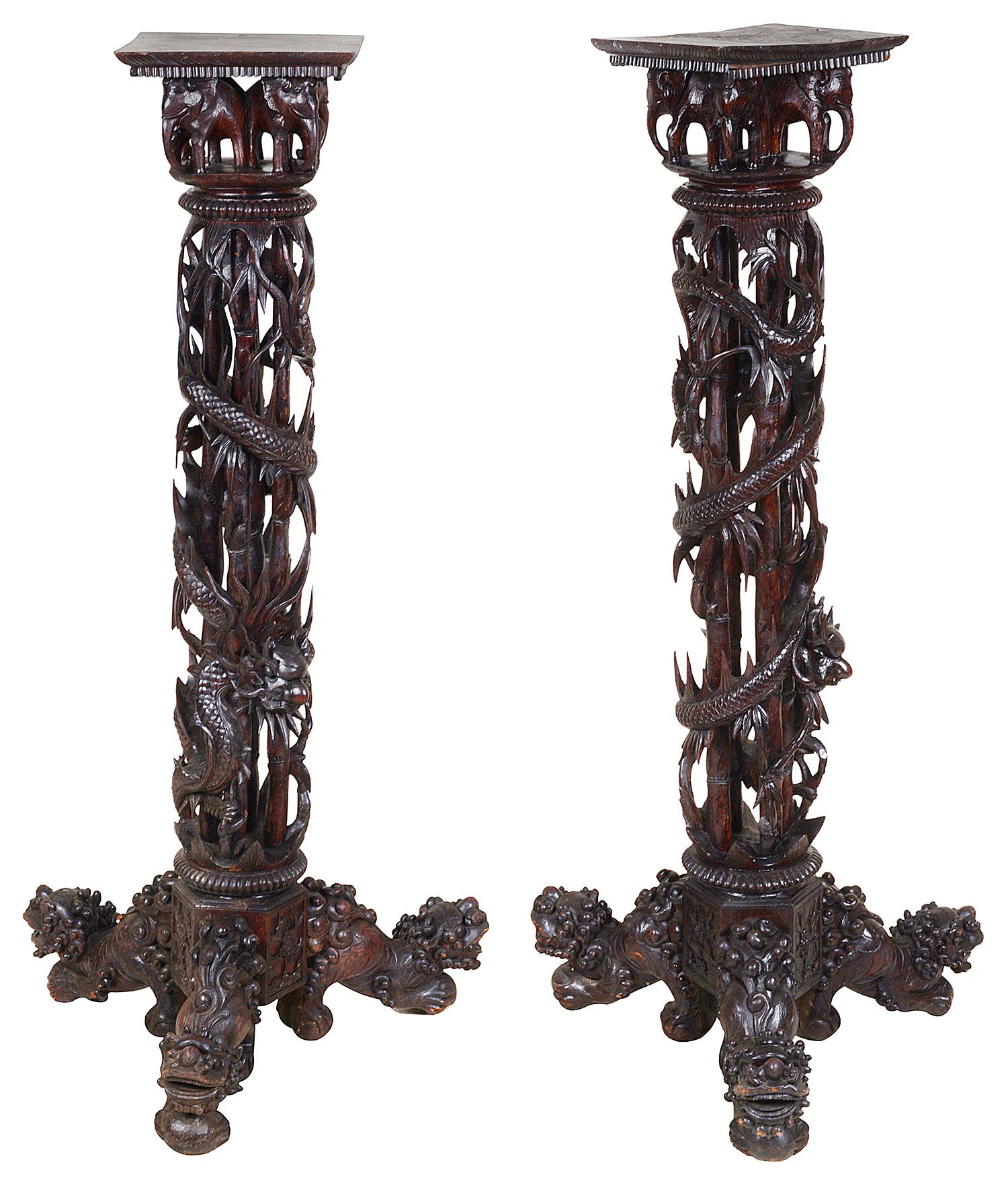 Softwood Pair of Chinese Torchas, 19th Century For Sale