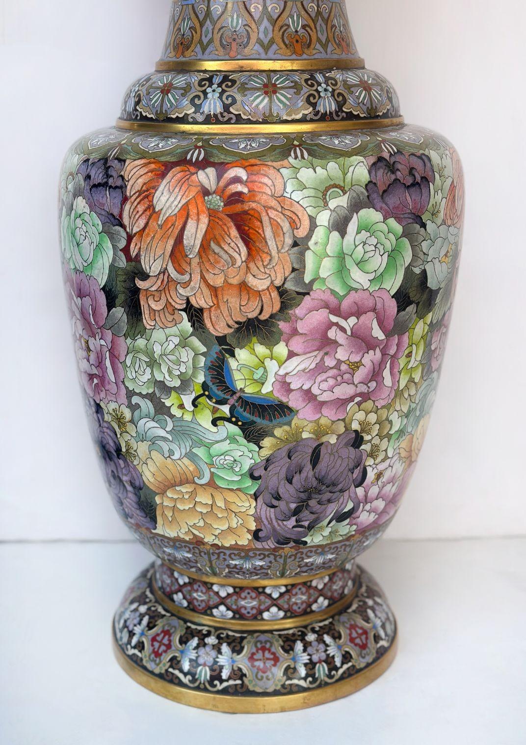 Copper Pair of Chinese Traditional Cloisonné Vases For Sale