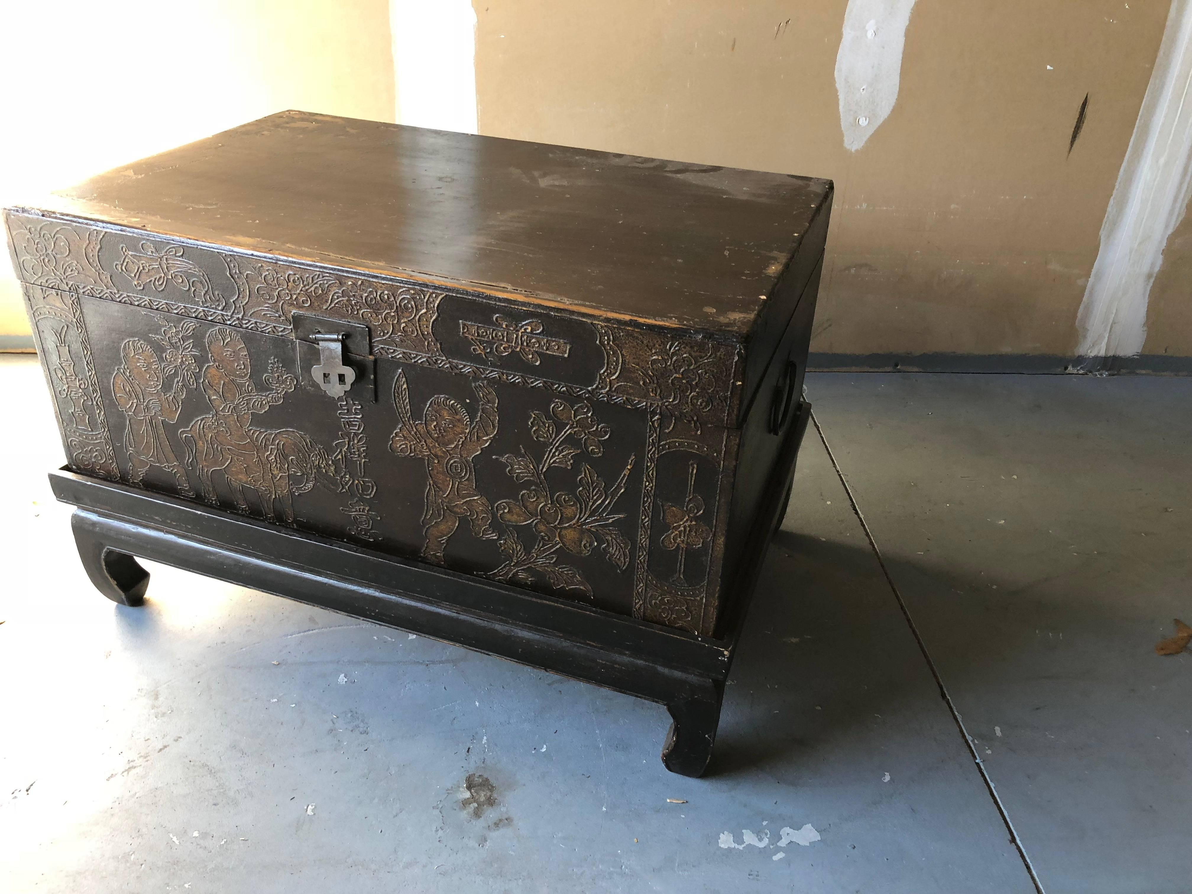 Pair of Chinese Trunks with Stands Tables In Excellent Condition In Sarasota, FL