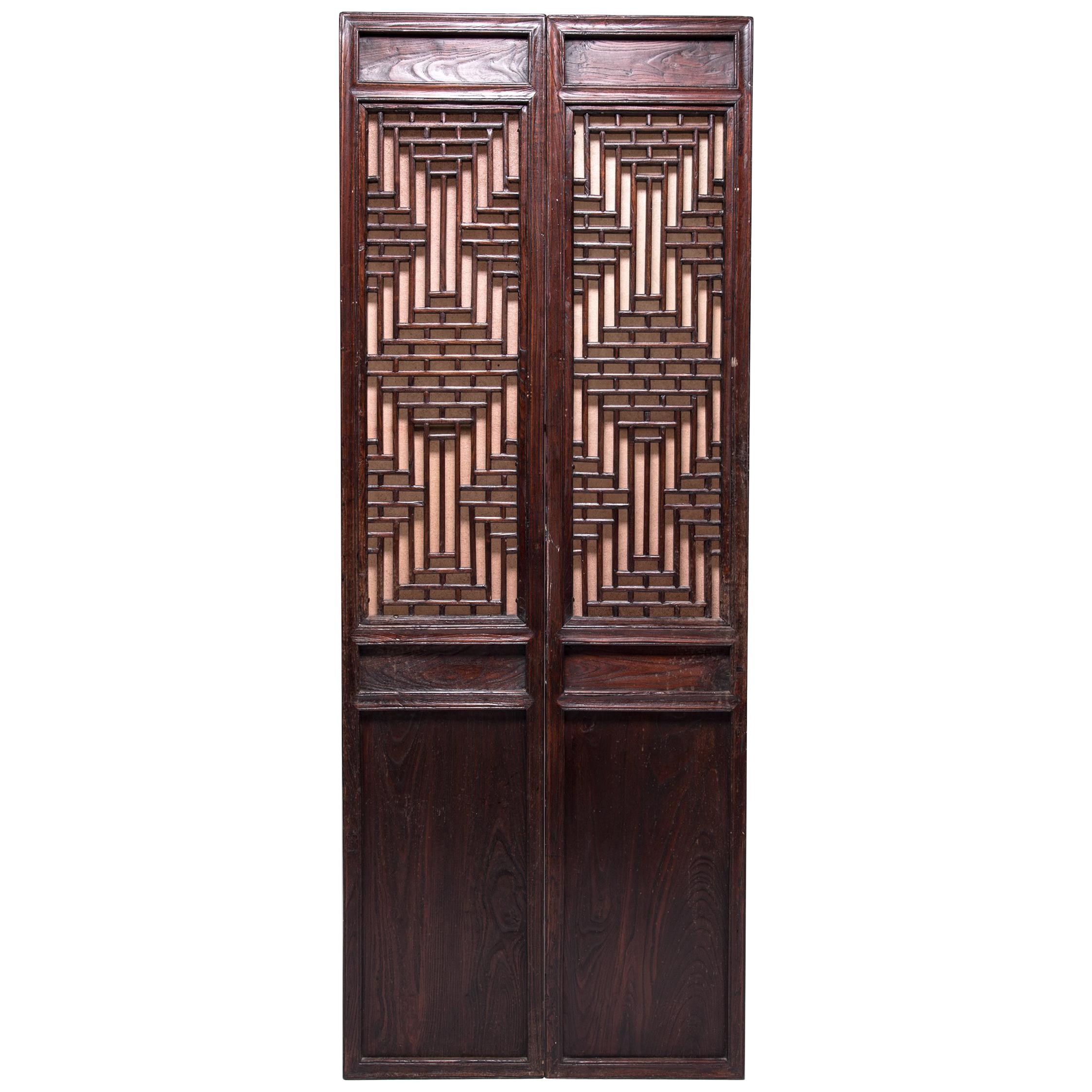 Pair of Chinese Turned Square Courtyard Panels, c. 1850