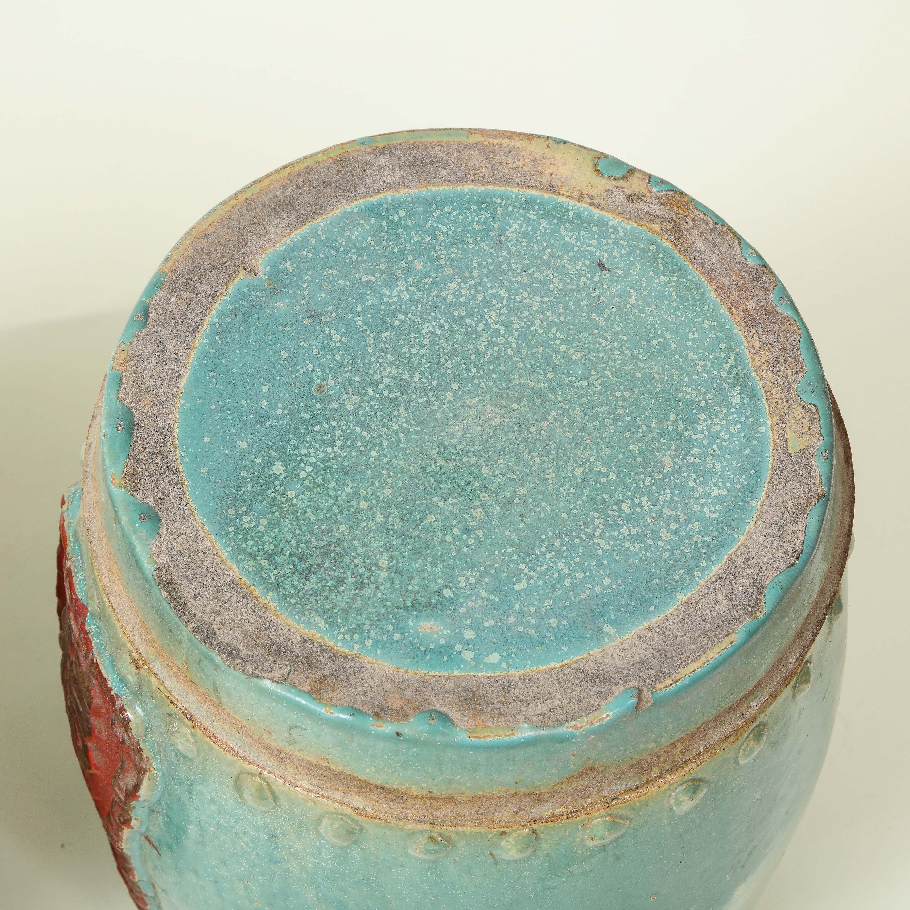 Pair of Chinese Turquoise and Red Lidded Canisters 5