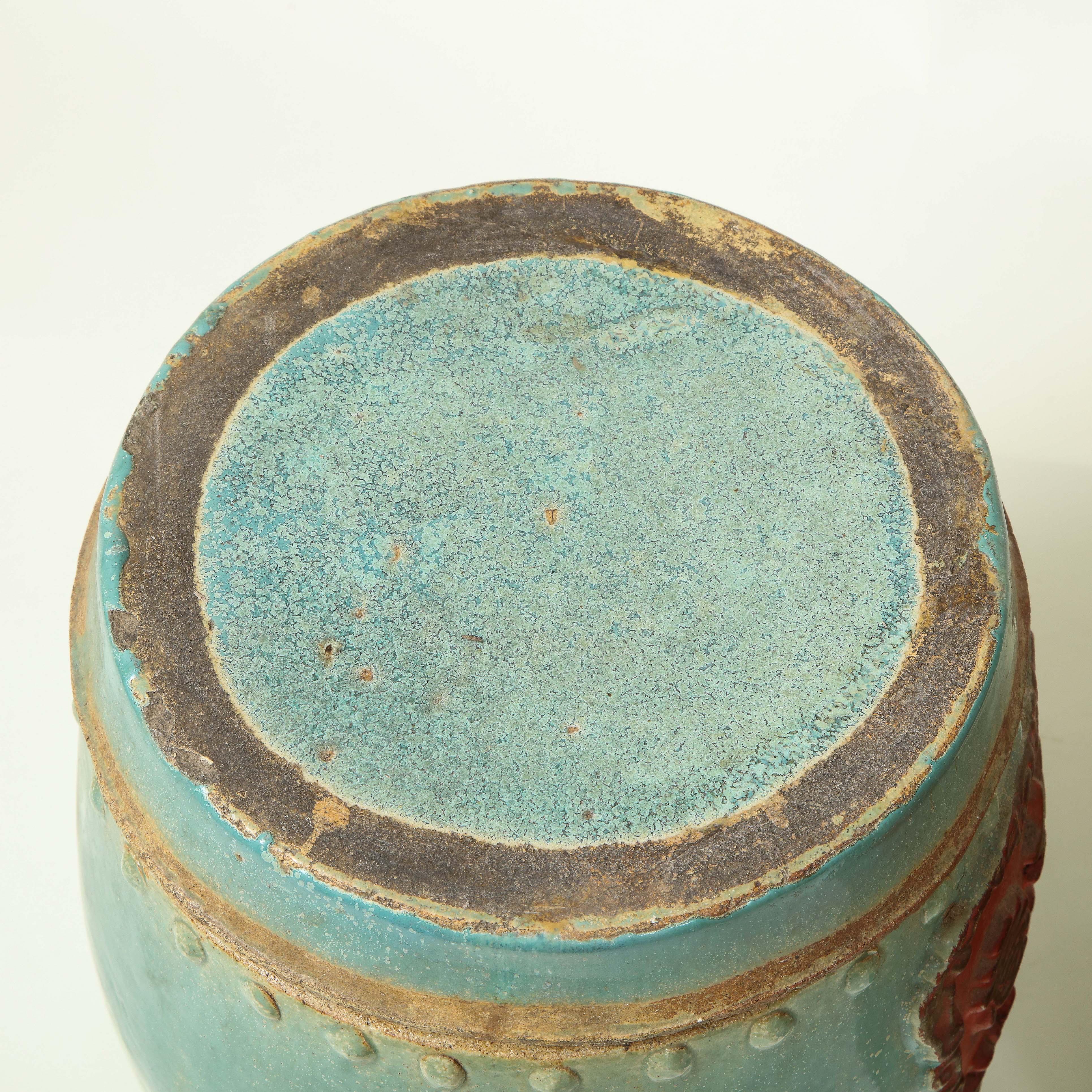 Pair of Chinese Turquoise and Red Lidded Canisters 6