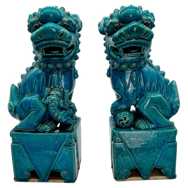 Chinois Fait à la main jaune Base Multi-Color Foo Dogs Vase Chinois Fait à la main jaune Base Multi-Color Foo Dogs Vase
