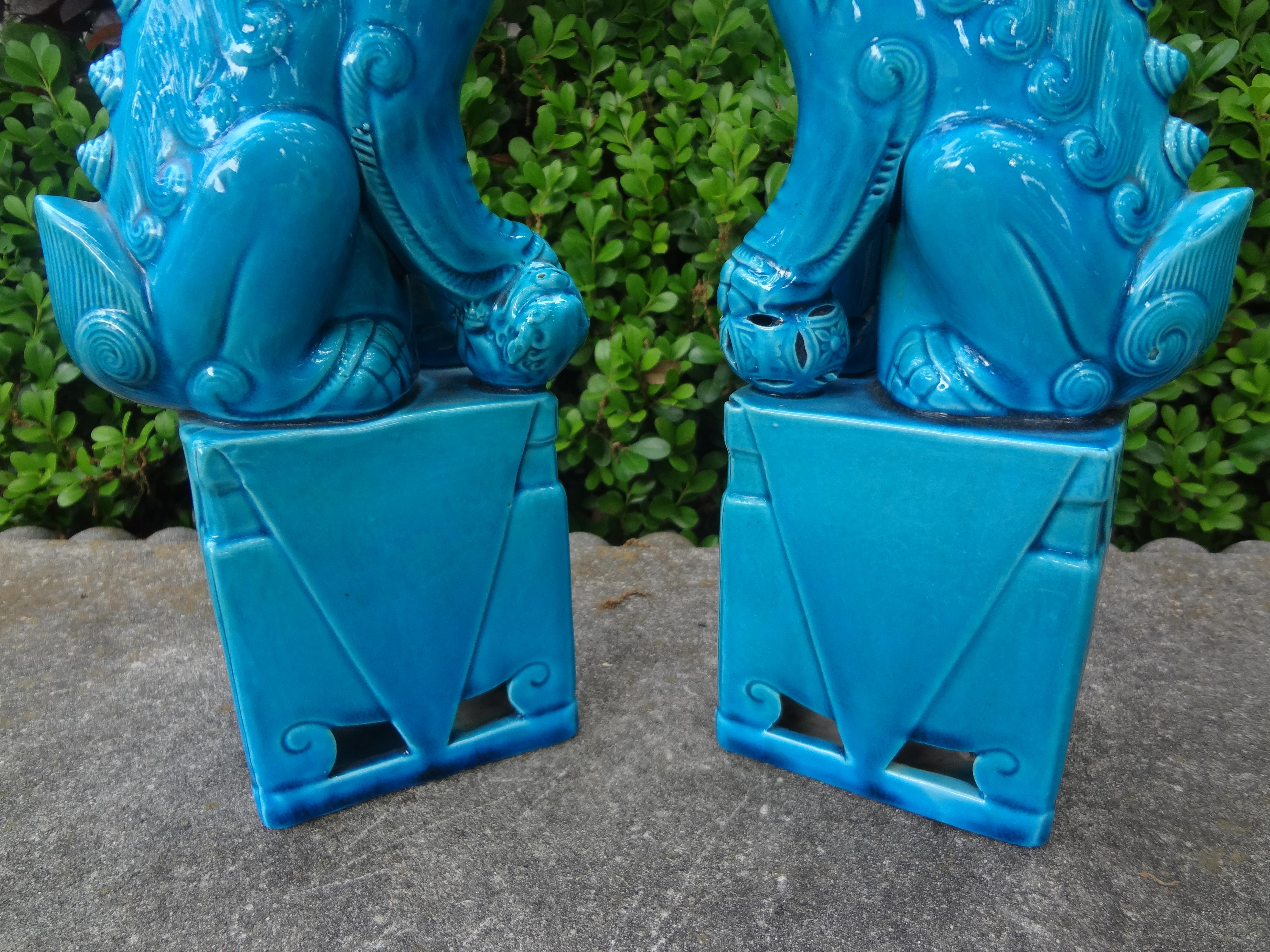 Pair Of Chinese Turquoise Glazed Porcelain Foo Dogs For Sale 5