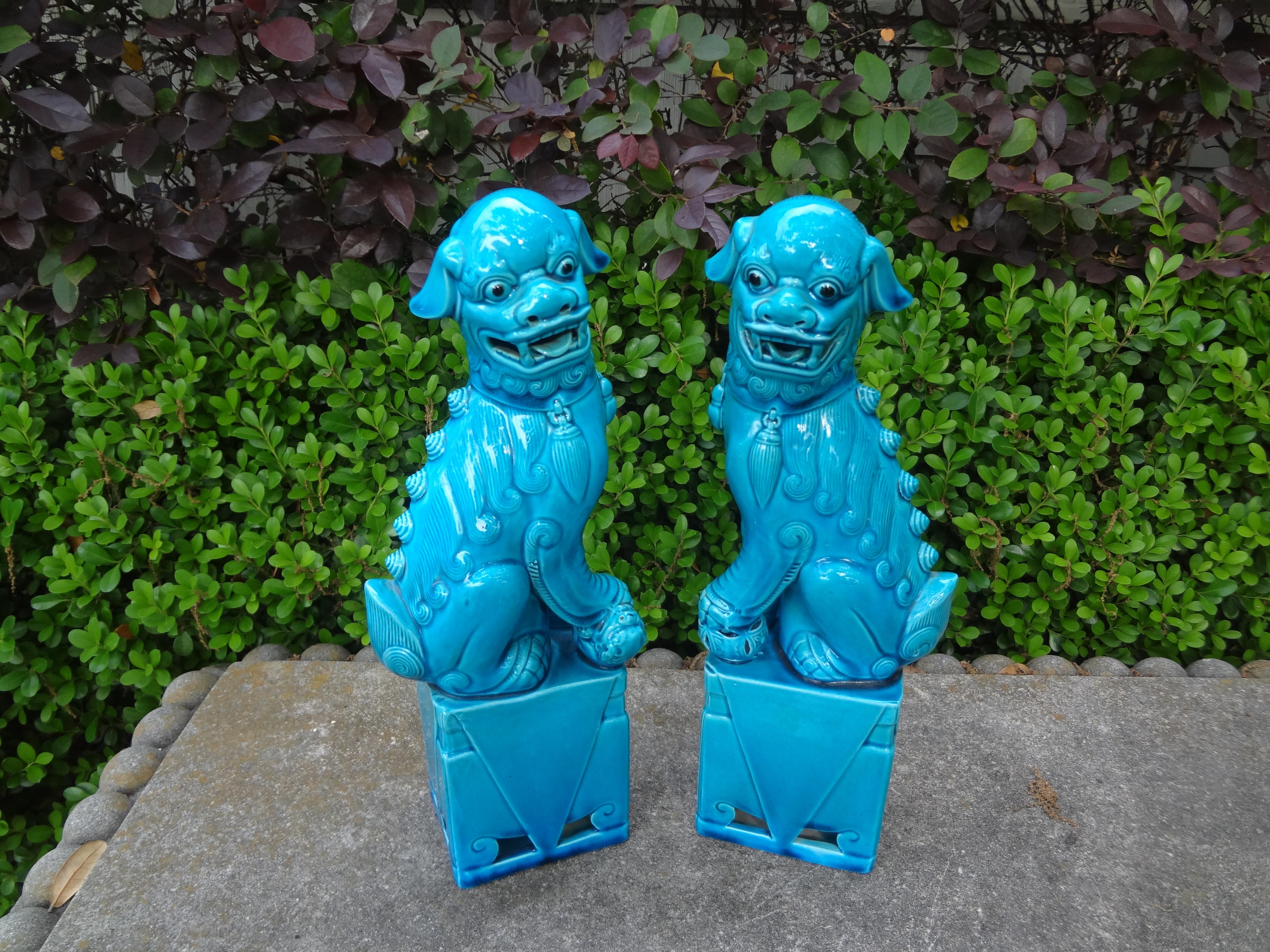 Pair Of Chinese Turquoise Glazed Porcelain Foo Dogs For Sale 6