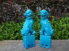 Pair Of Chinese Turquoise Glazed Porcelain Foo Dogs