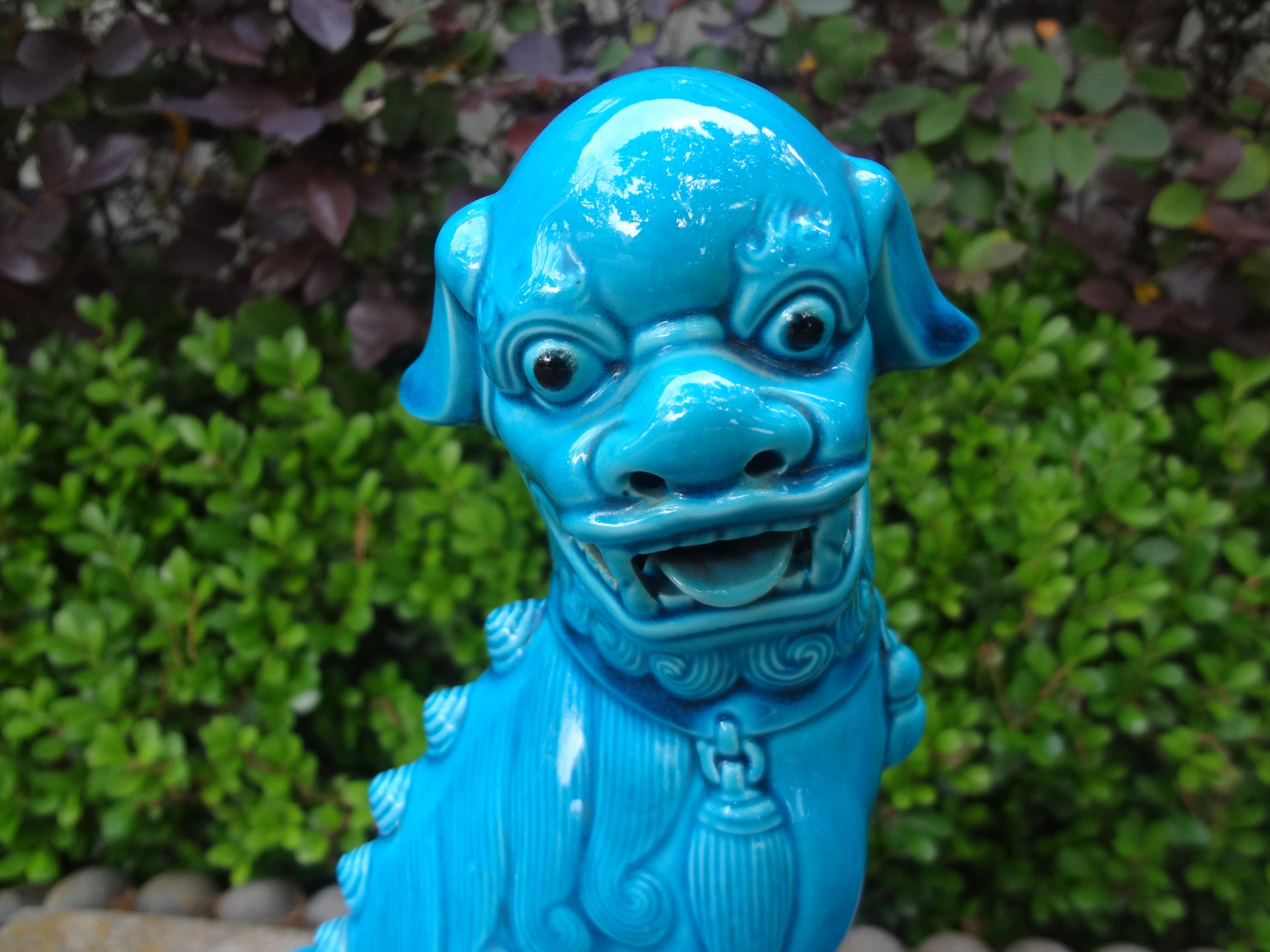 Mid-20th Century Pair Of Chinese Turquoise Glazed Porcelain Foo Dogs For Sale