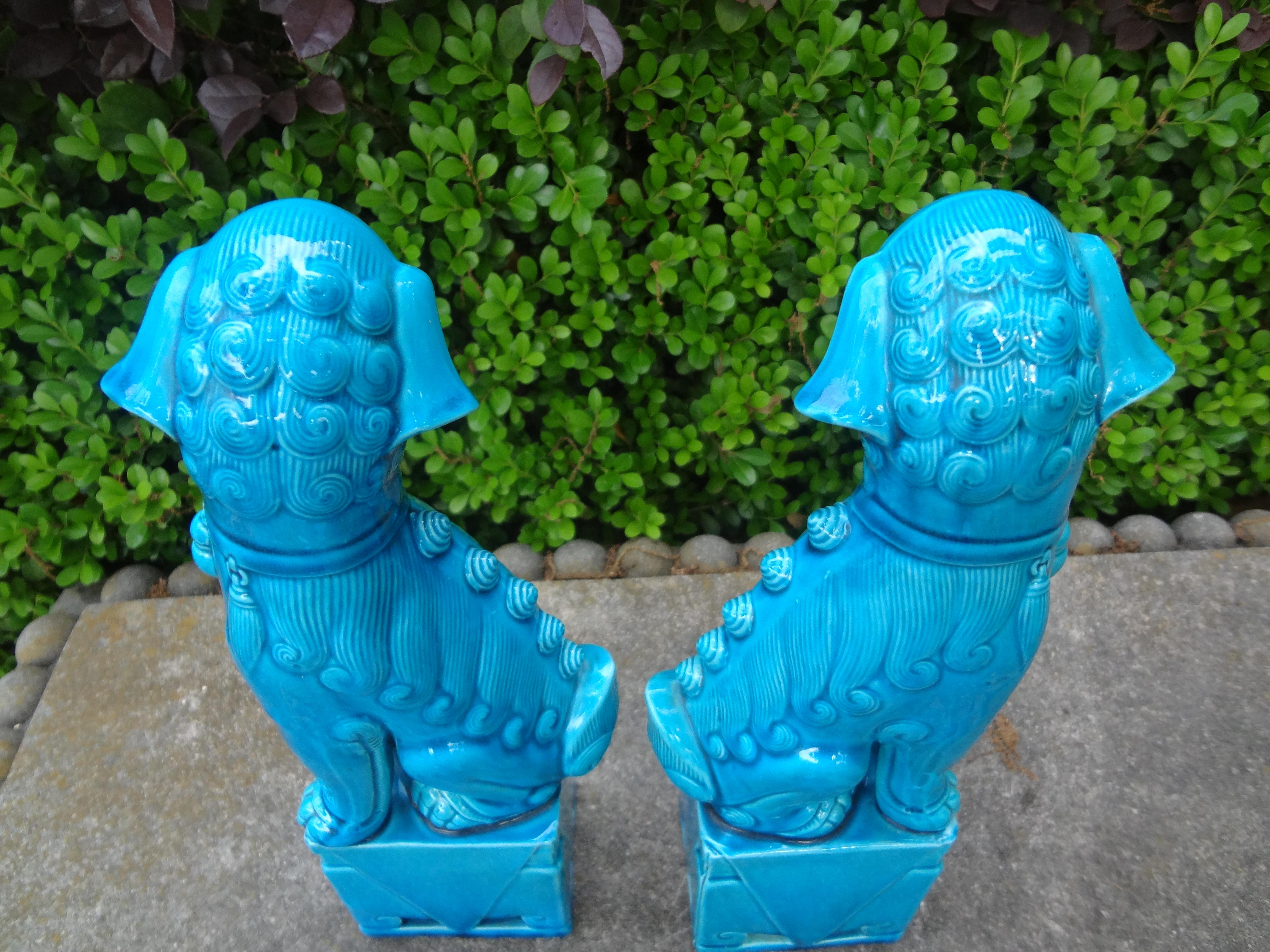 Pair Of Chinese Turquoise Glazed Porcelain Foo Dogs For Sale 3