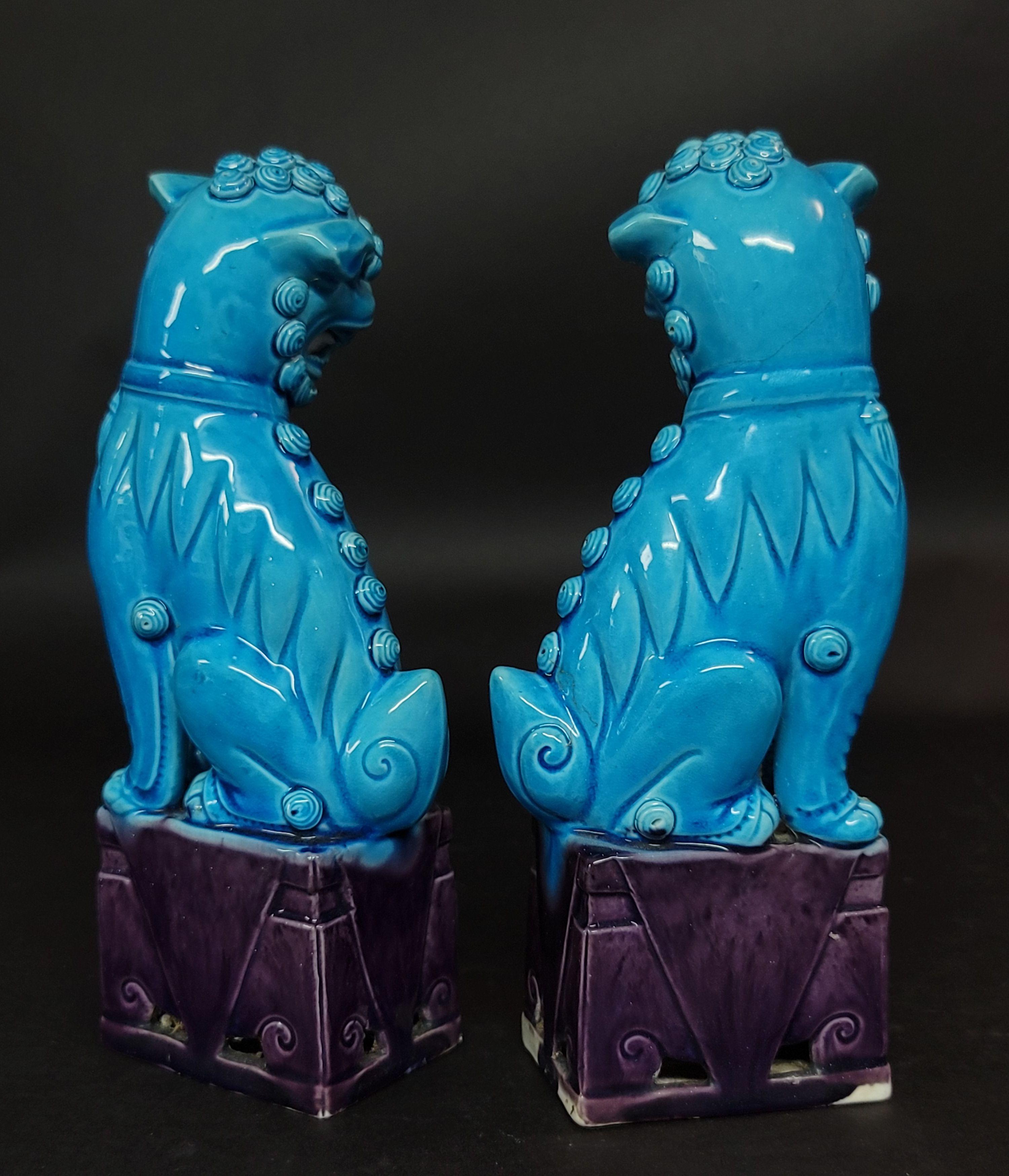 Pair of Chinese Turquoise Glazed Porcelain Mounted Foo Dogs #2 12