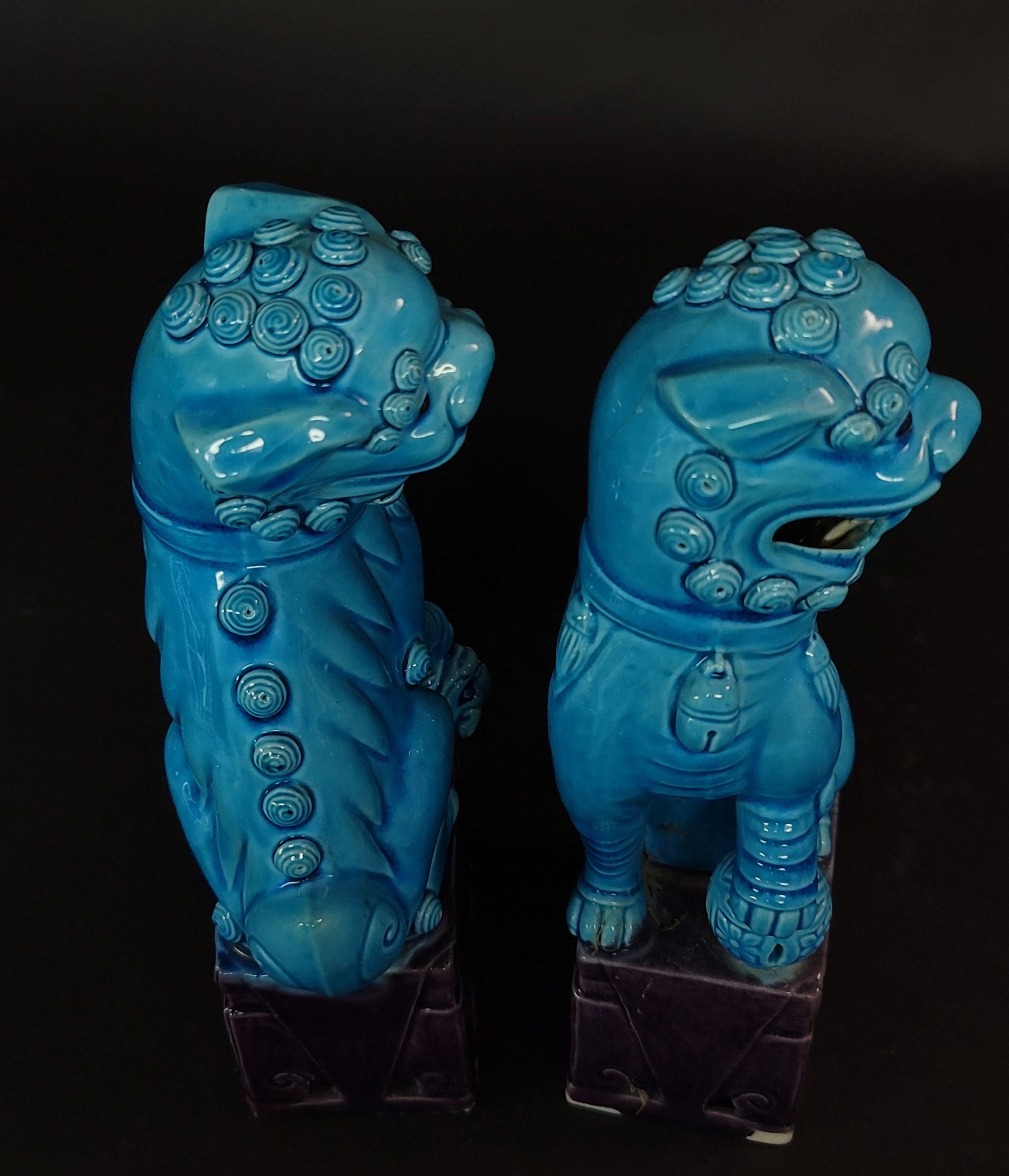 Pair of Chinese Turquoise Glazed Porcelain Mounted Foo Dogs #2 14