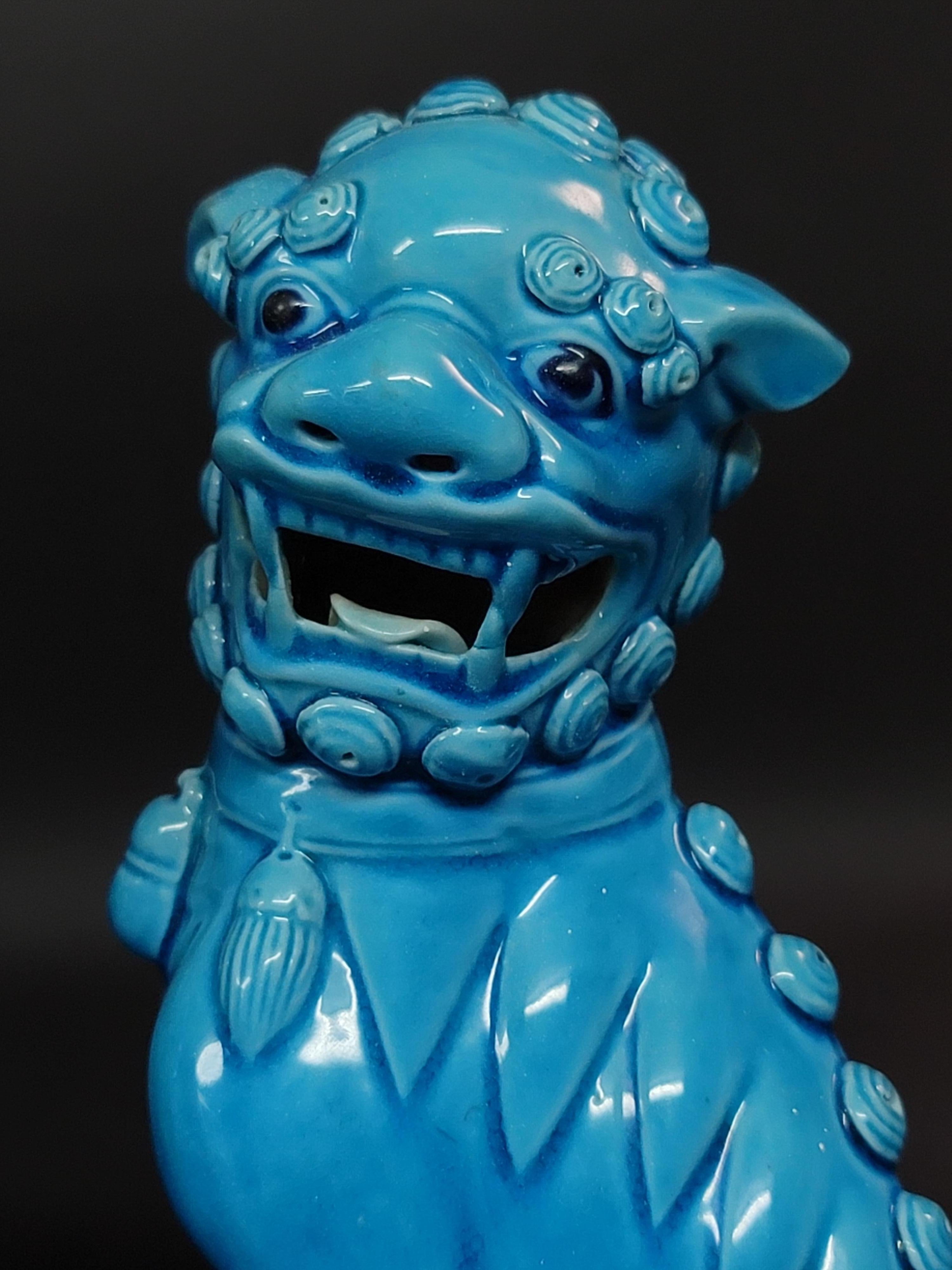 Other Pair of Chinese Turquoise Glazed Porcelain Mounted Foo Dogs #2