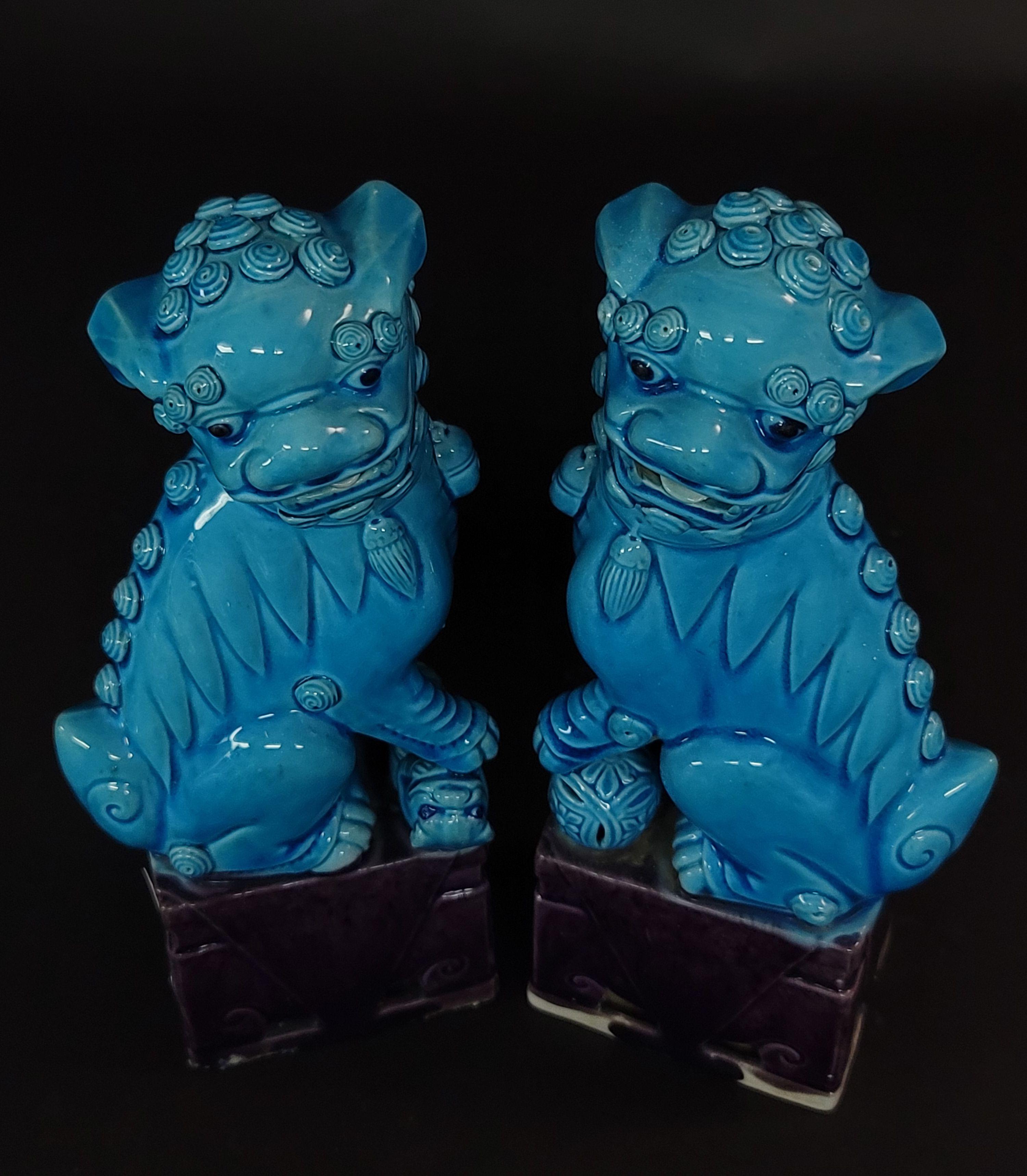 20th Century Pair of Chinese Turquoise Glazed Porcelain Mounted Foo Dogs #2