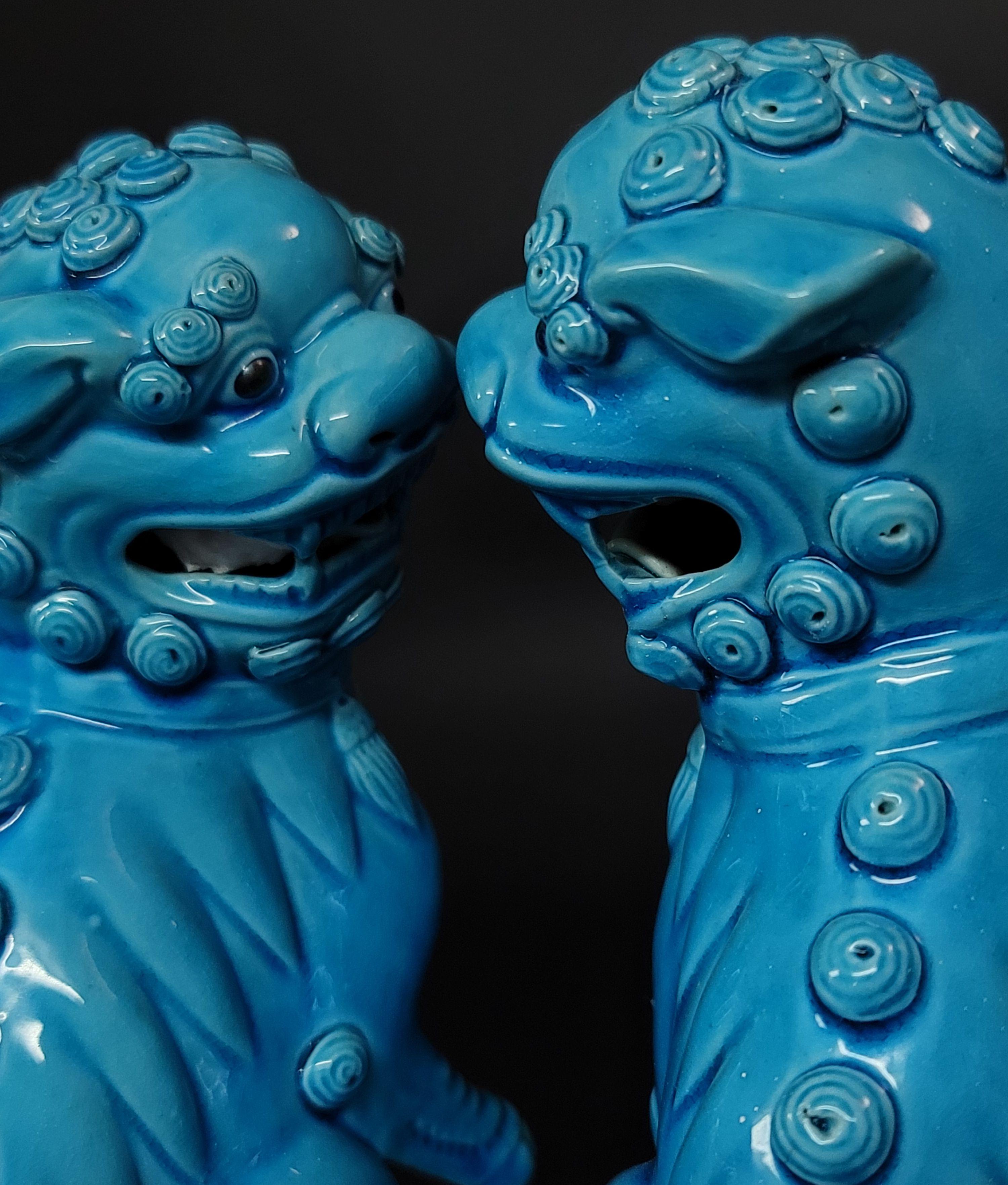Pair of Chinese Turquoise Glazed Porcelain Mounted Foo Dogs #2 2