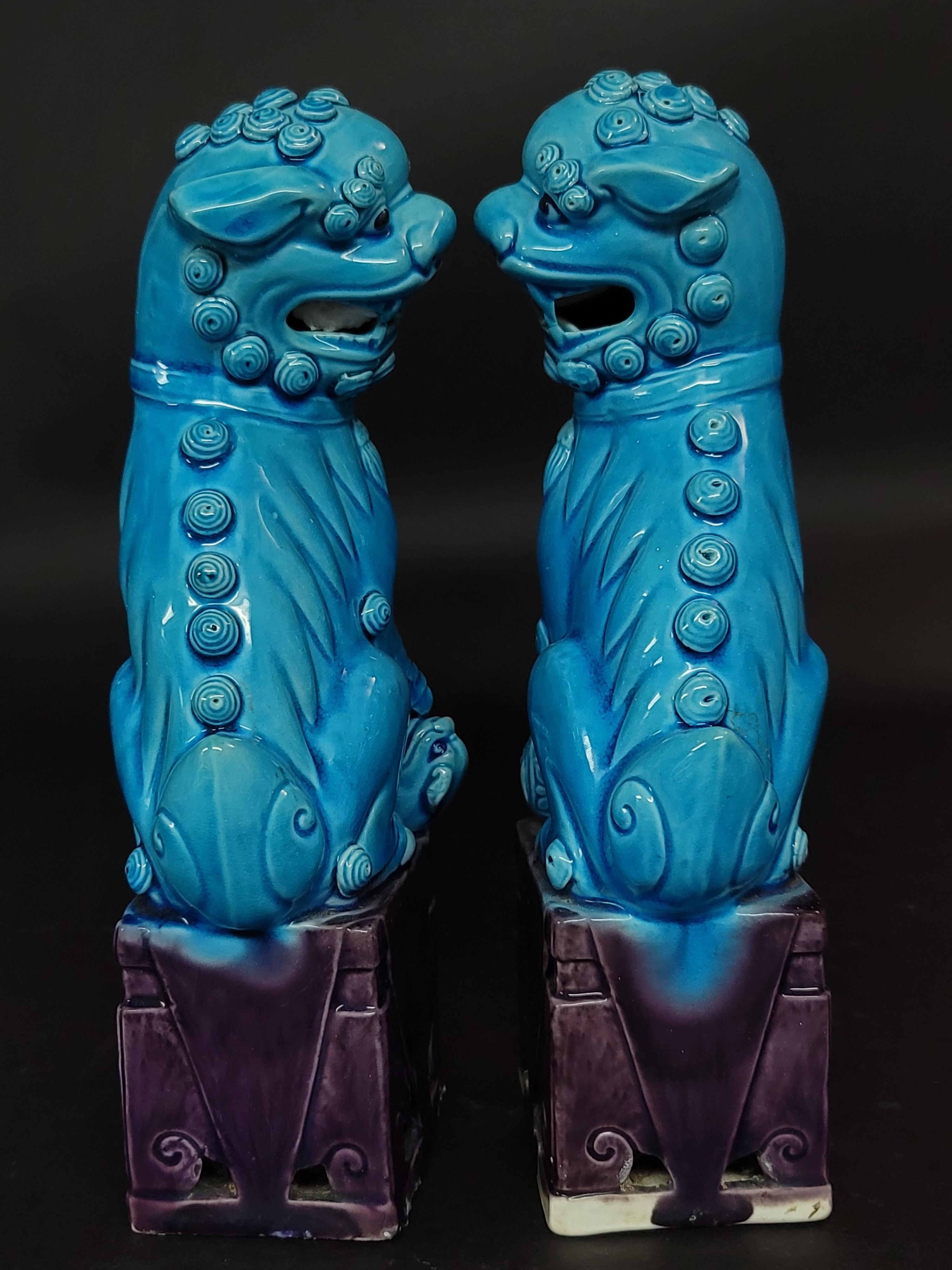 Pair of Chinese Turquoise Glazed Porcelain Mounted Foo Dogs #2 3