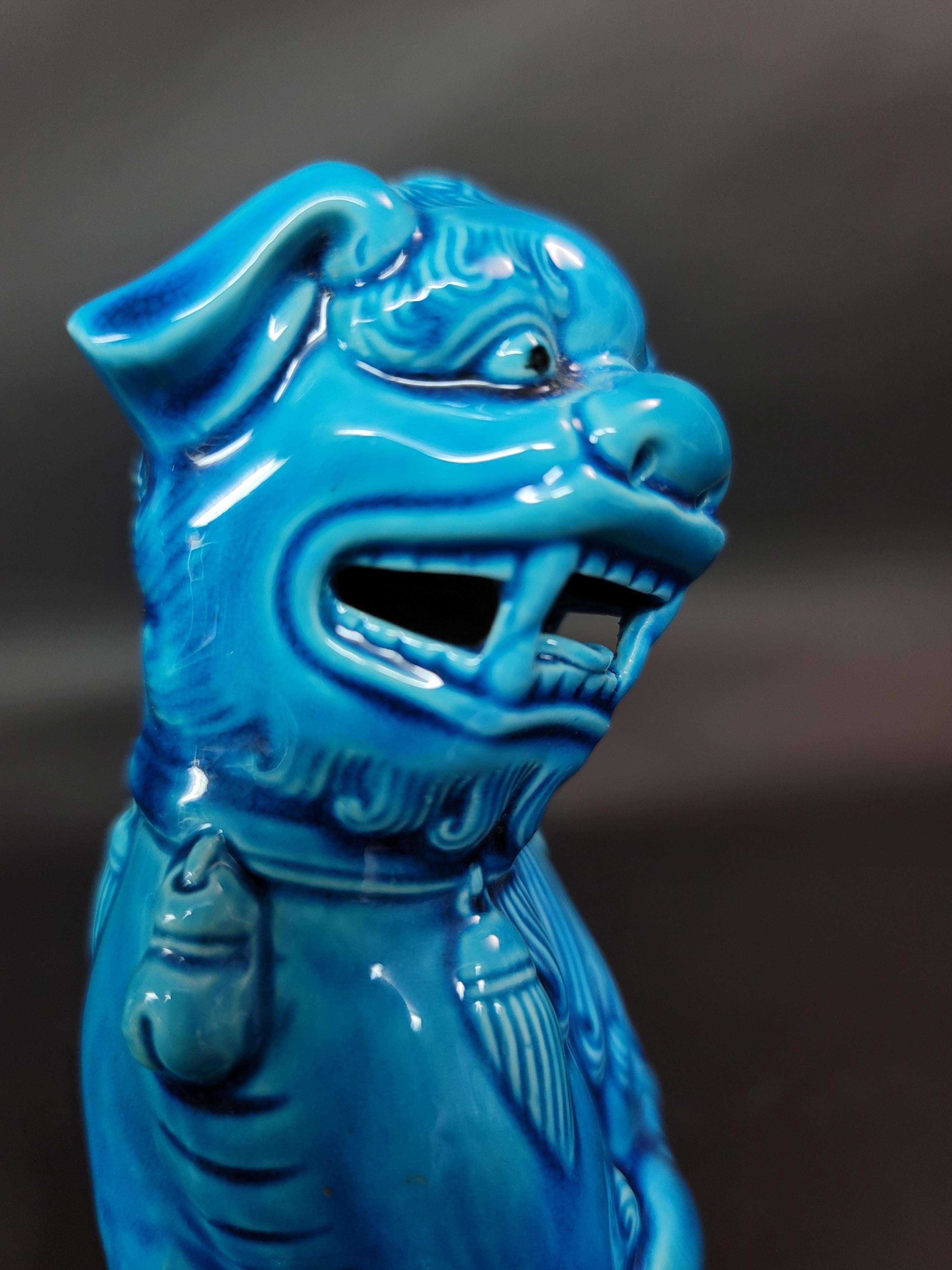 Pair of Chinese Turquoise Glazed Porcelain Mounted Foo Dogs 6
