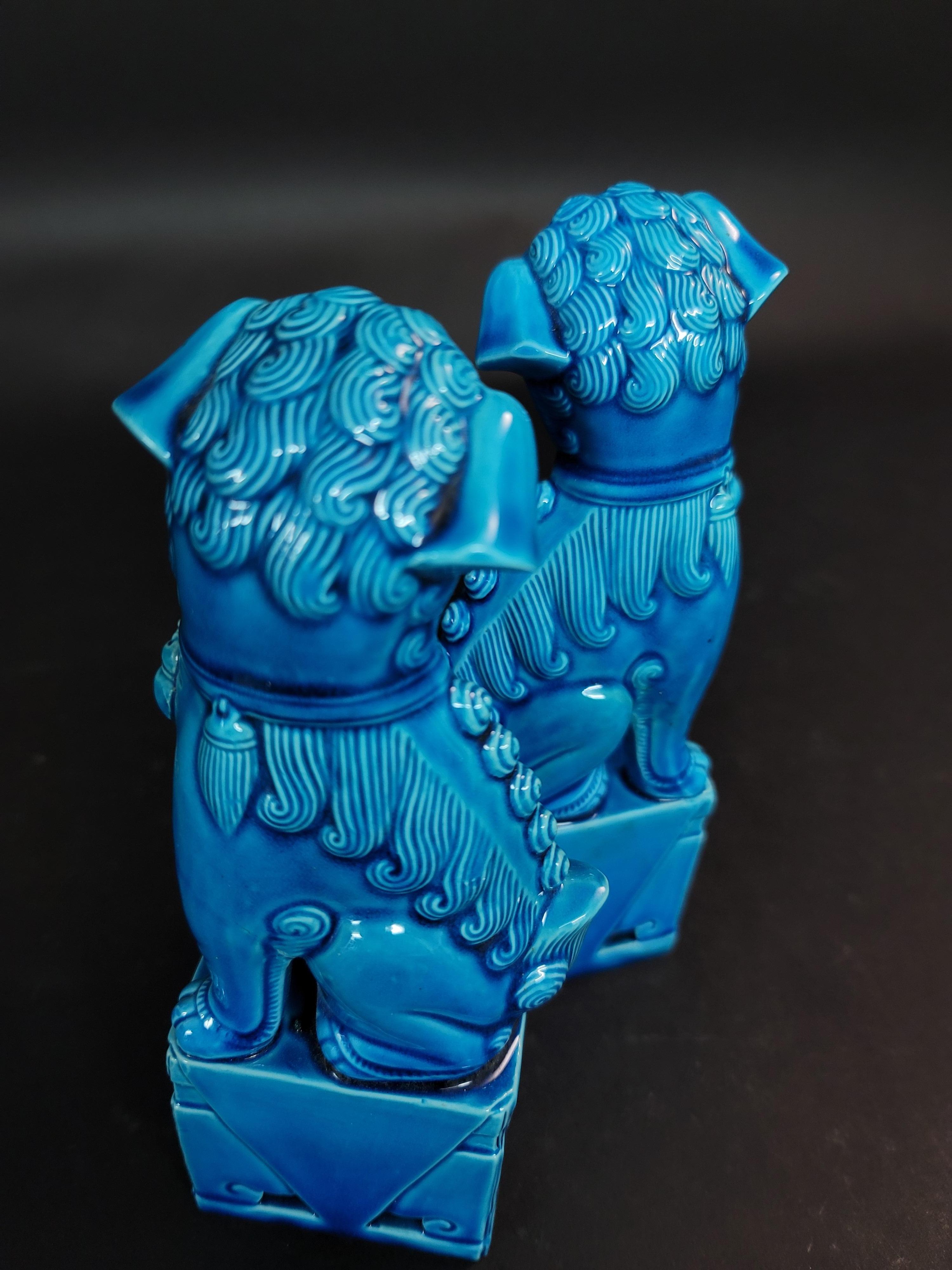  Pair of Chinese Turquoise Glazed Porcelain Mounted Foo Dogs 7
