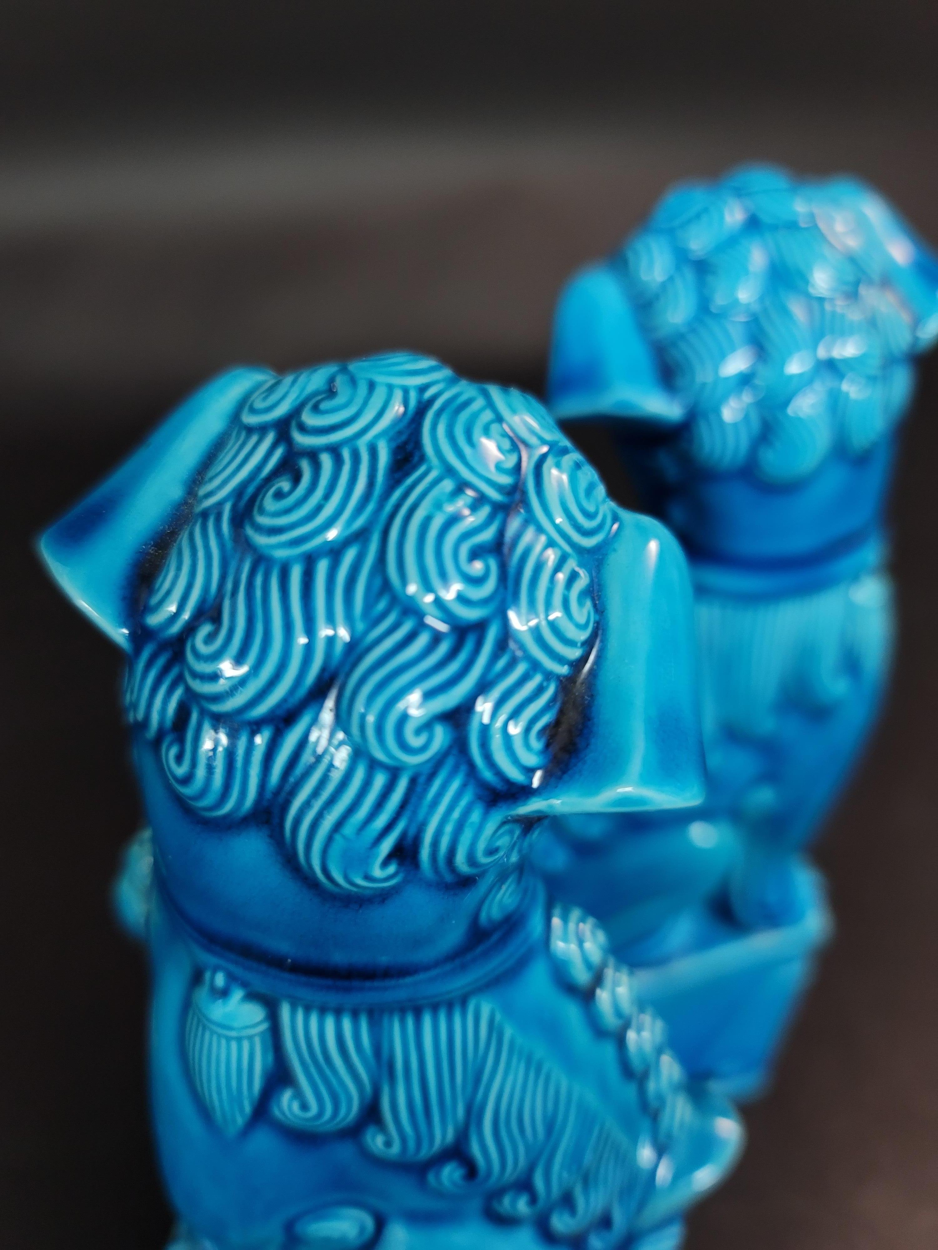  Pair of Chinese Turquoise Glazed Porcelain Mounted Foo Dogs 8