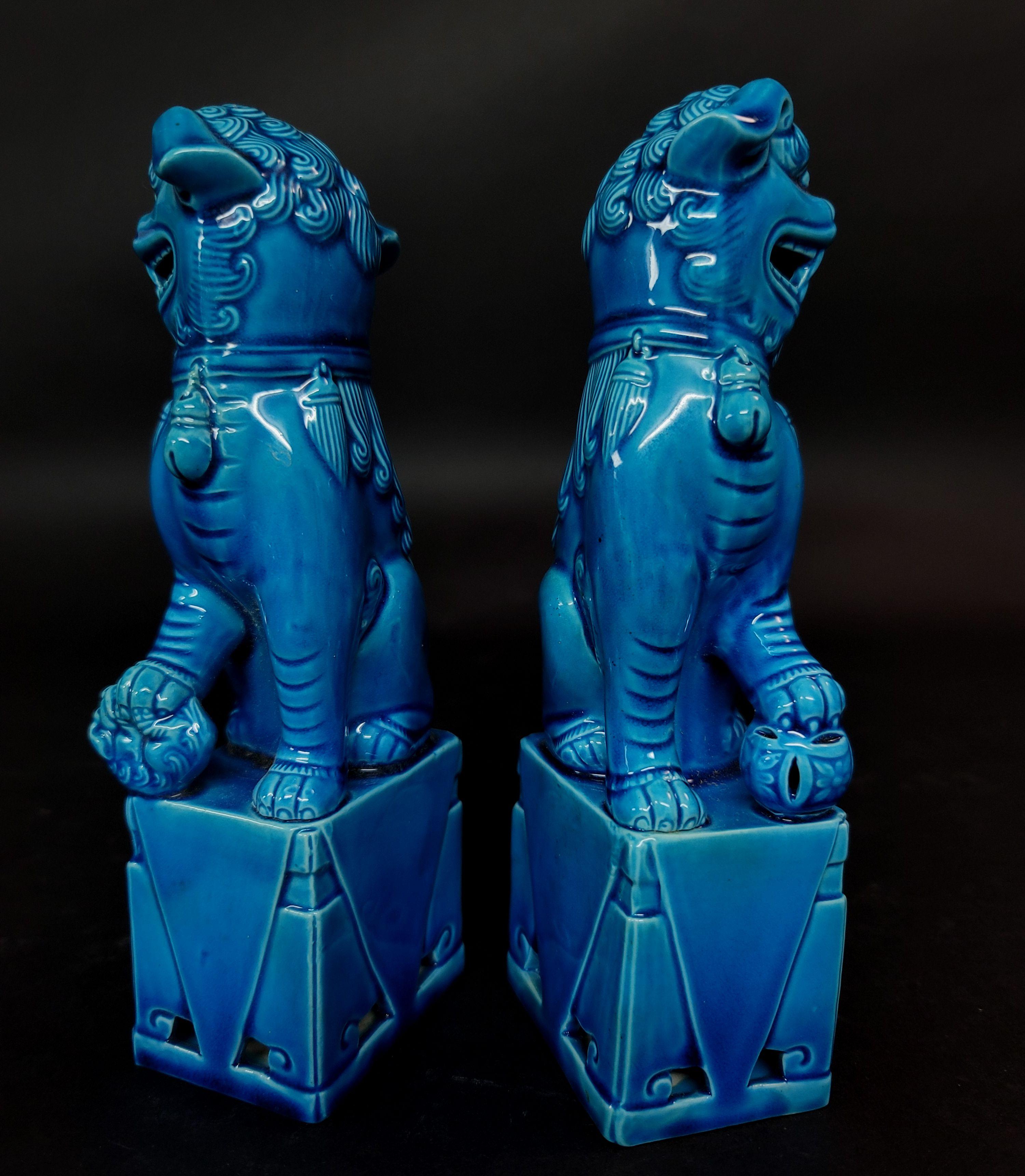 Other  Pair of Chinese Turquoise Glazed Porcelain Mounted Foo Dogs