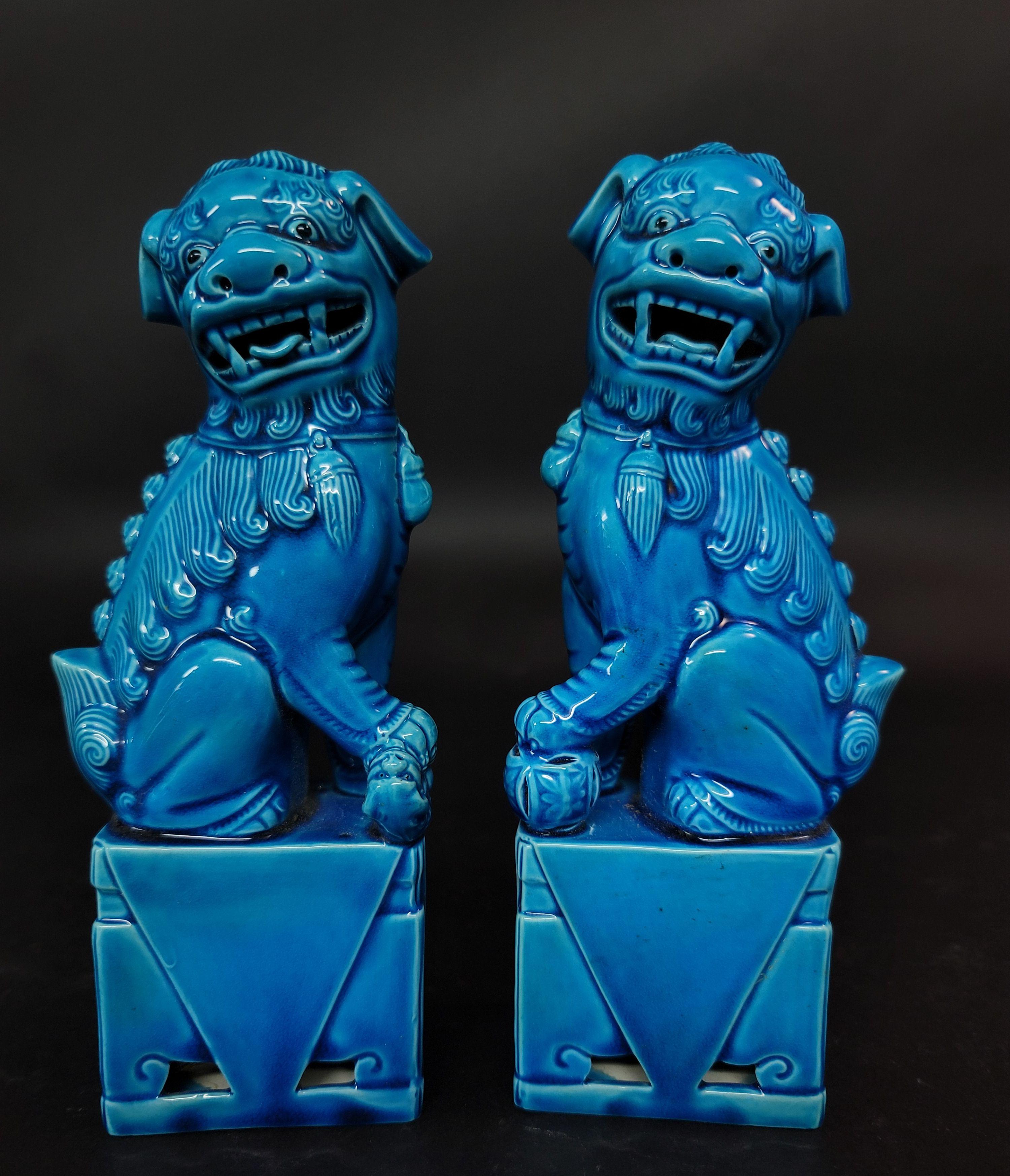  Pair of Chinese Turquoise Glazed Porcelain Mounted Foo Dogs 1
