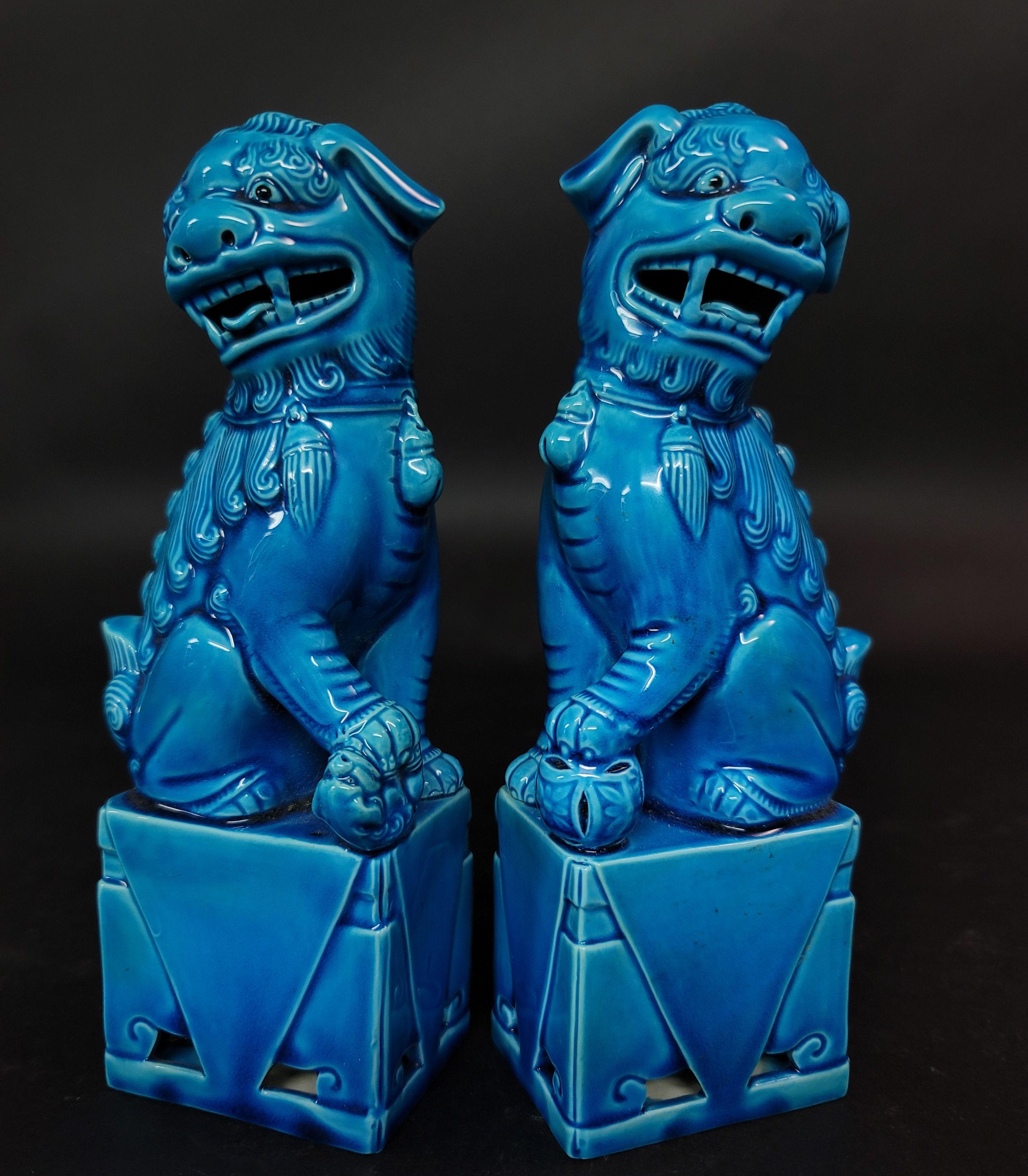  Pair of Chinese Turquoise Glazed Porcelain Mounted Foo Dogs 2