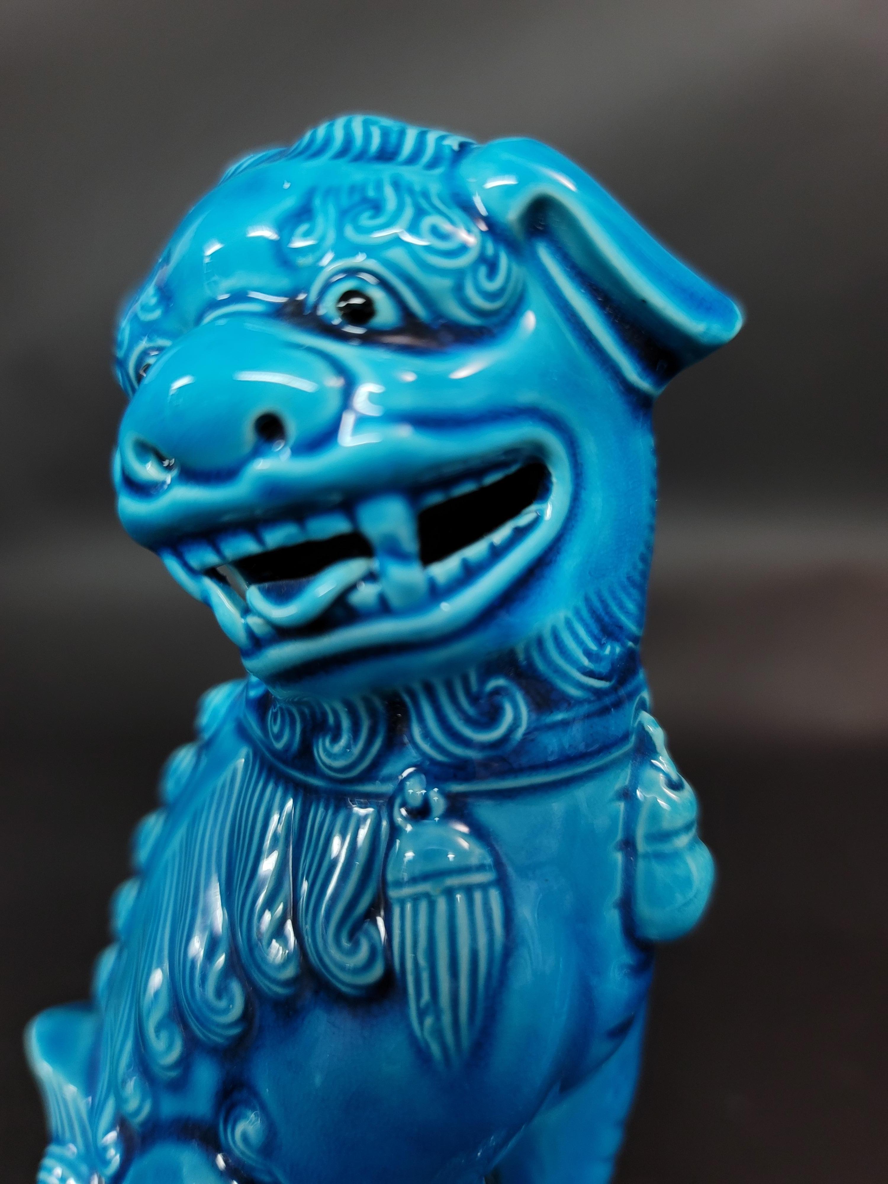  Pair of Chinese Turquoise Glazed Porcelain Mounted Foo Dogs 3