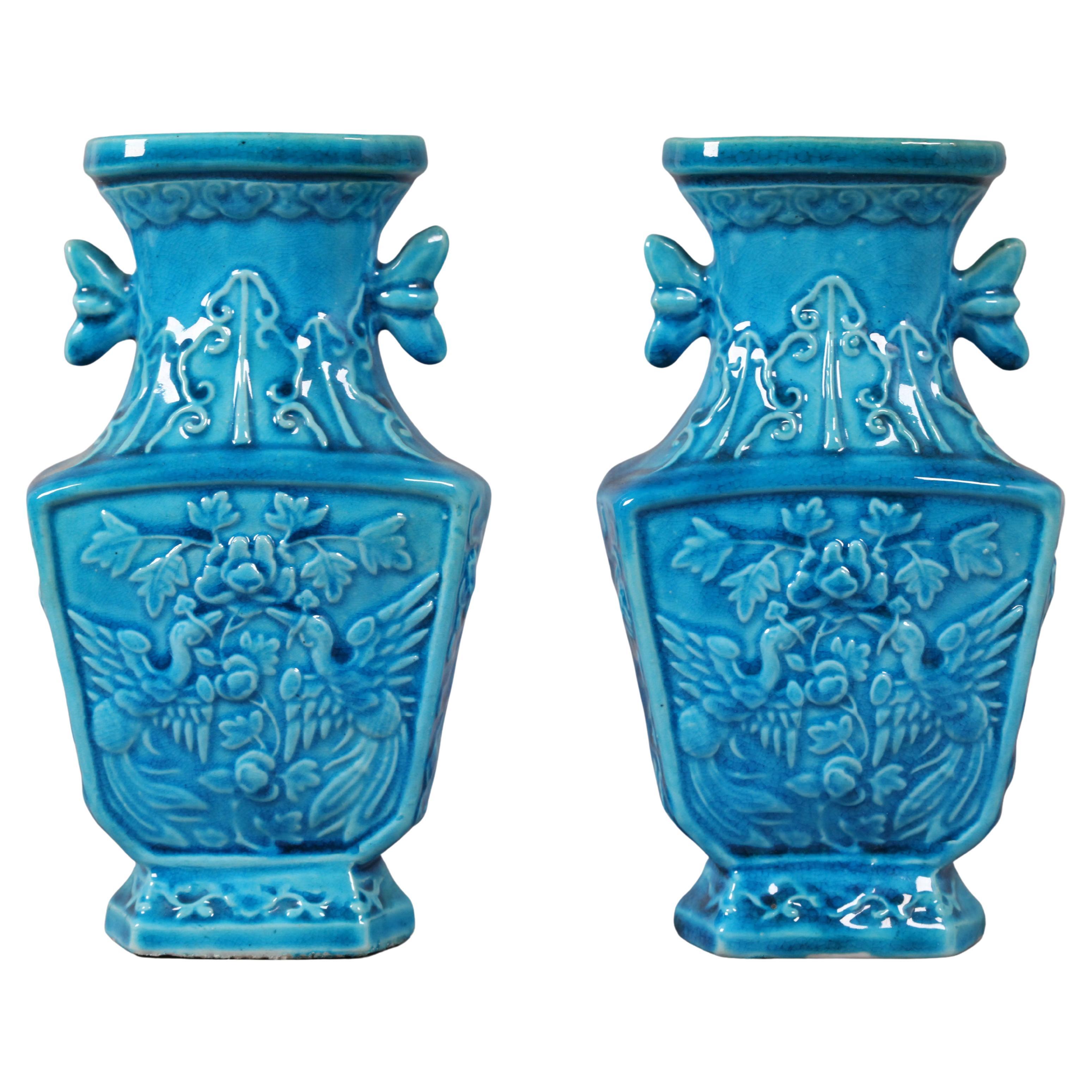 pair of Chinese turquoise glazed porcelain vases, 19th c.