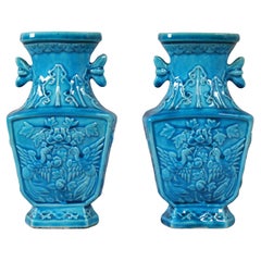 pair of Chinese turquoise glazed porcelain vases, 19th c.