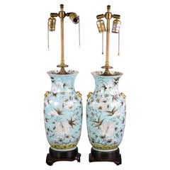 Pair of Chinese Turquoise Ground Porcelain Vases Mounted as Lamps, circa 1900
