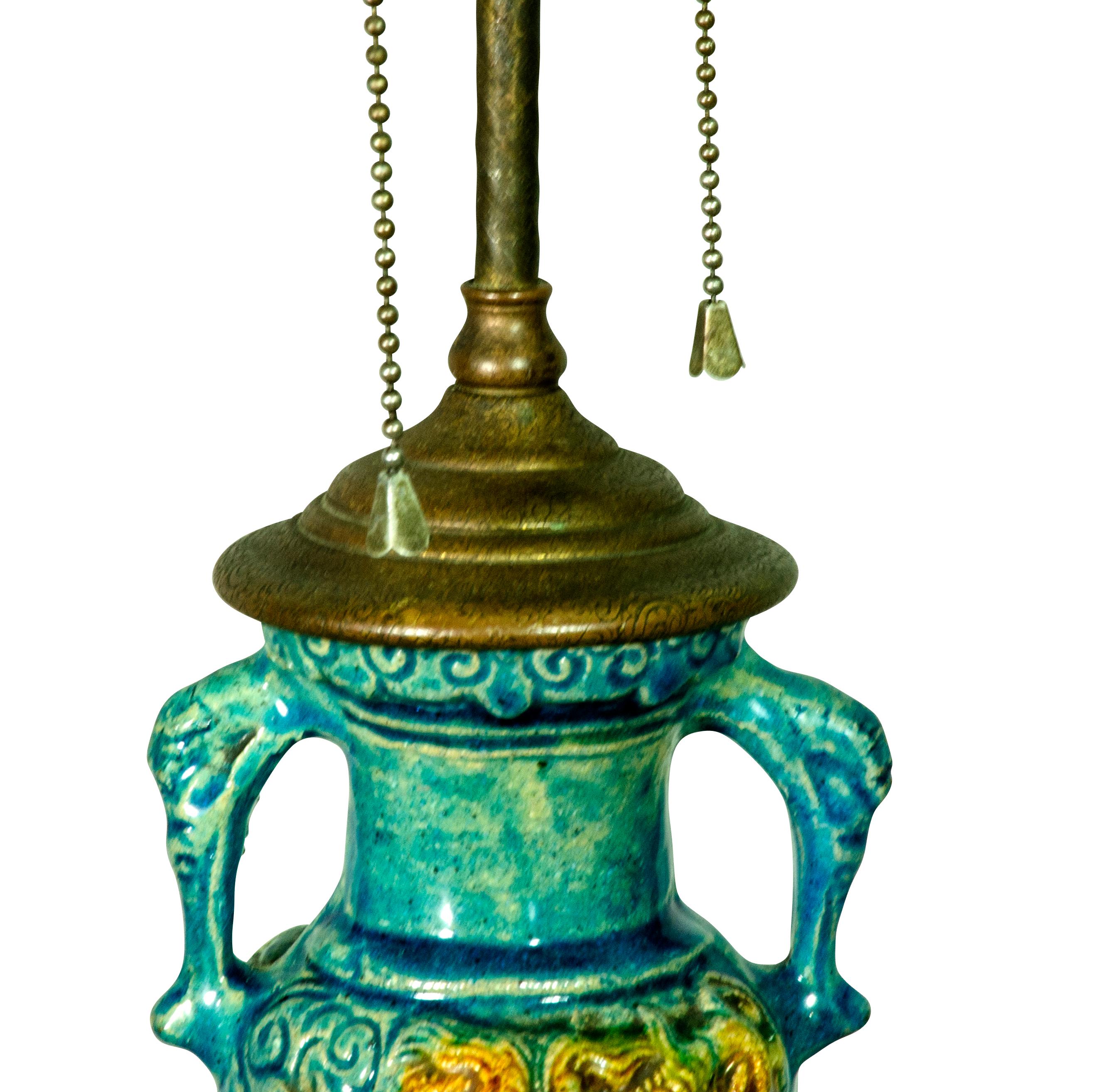 Pair of Chinese Turquoise Pottery Table Lamps 6