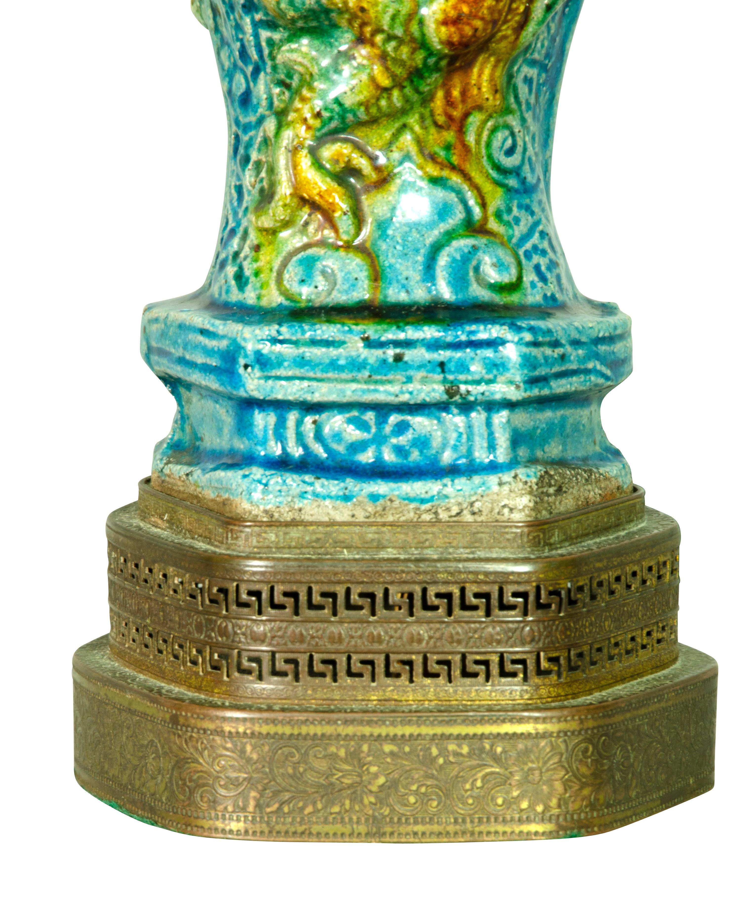 Pair of Chinese Turquoise Pottery Table Lamps 9