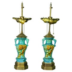 Pair of Chinese Turquoise Pottery Table Lamps